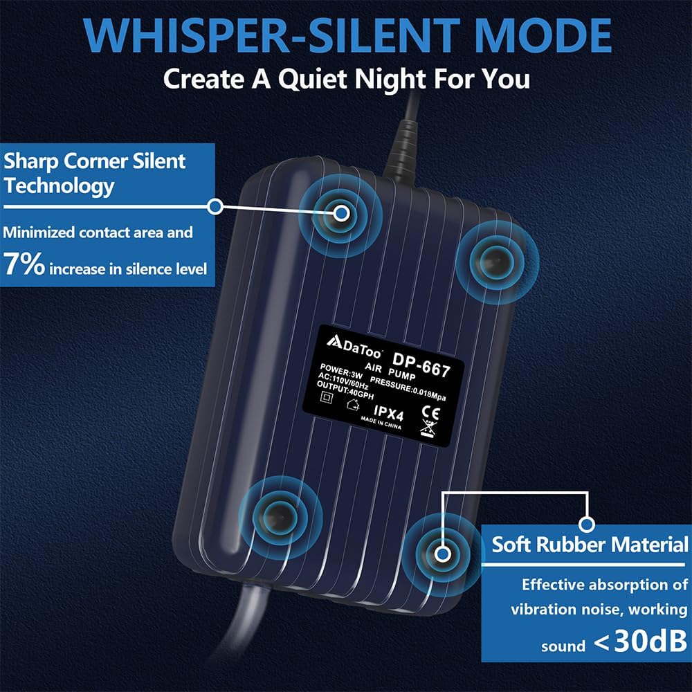 Aquarium Air Pump Compact Fish Tank Air Pump Quiet Aquarium Bubbler Aerator Buckets Oxygen Aerator Pump for 1 to 20 Gallon Fish Tanks