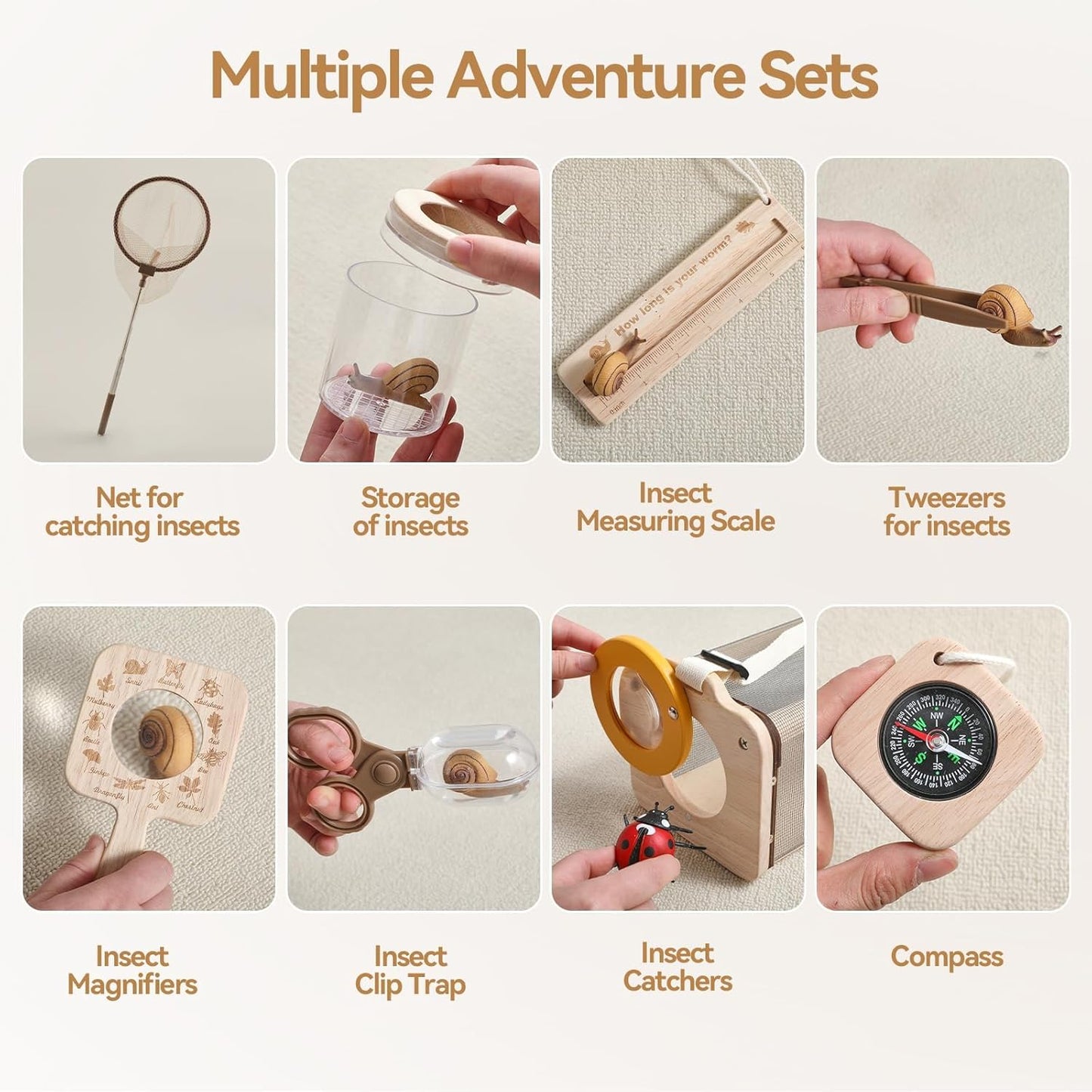 Bug Catcher Kit for Kids Explorer Kit, 10PCS Outdoor Bug Catching Kit with Magnifying Glass & Net, Adventure Set for Backyard & Camping, Fun Gift for Girls Boys