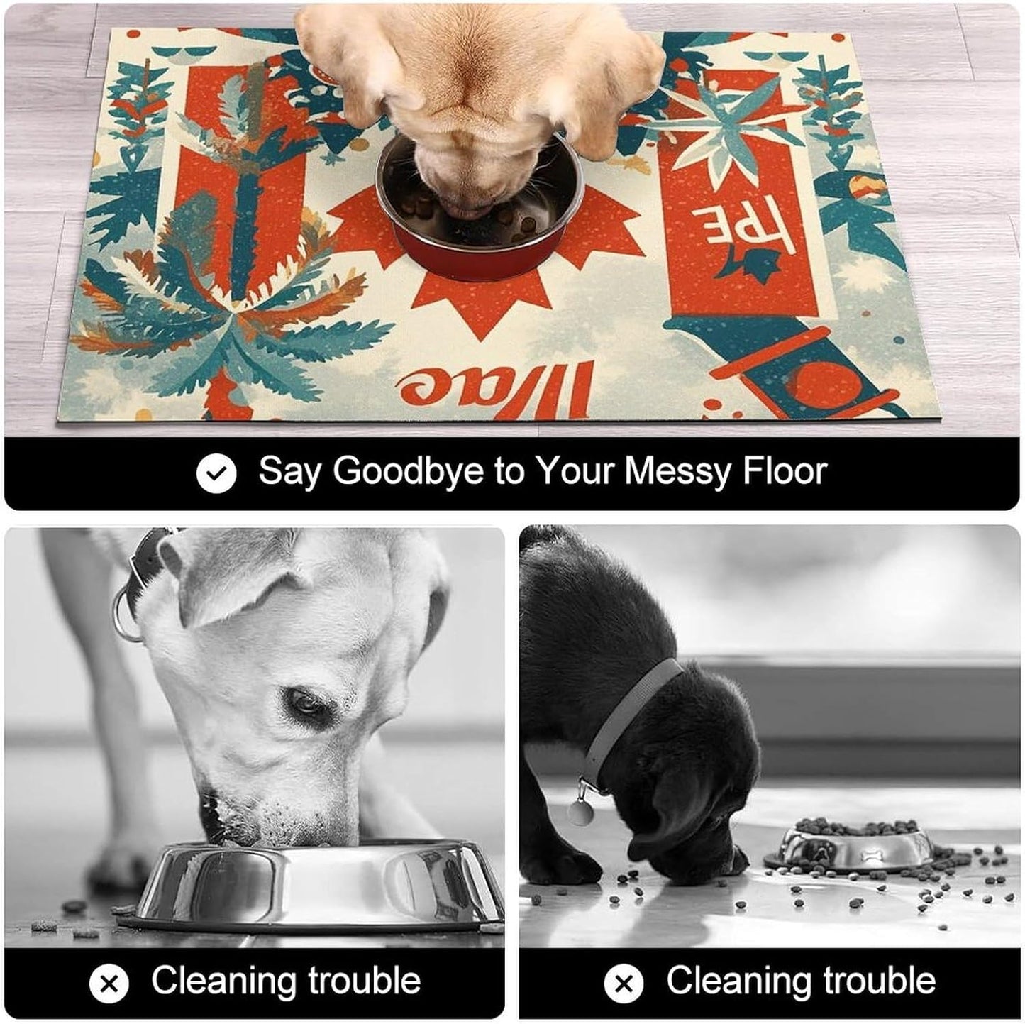Dog Food Mat Pet Leather Tablecloth Retro Canada Flag Pet Feeding Mat Anti-Slip Dog Bowl Mats Absorbent Pet Placemats for Dogs Protect Floor Dogs Pad for Food and Water