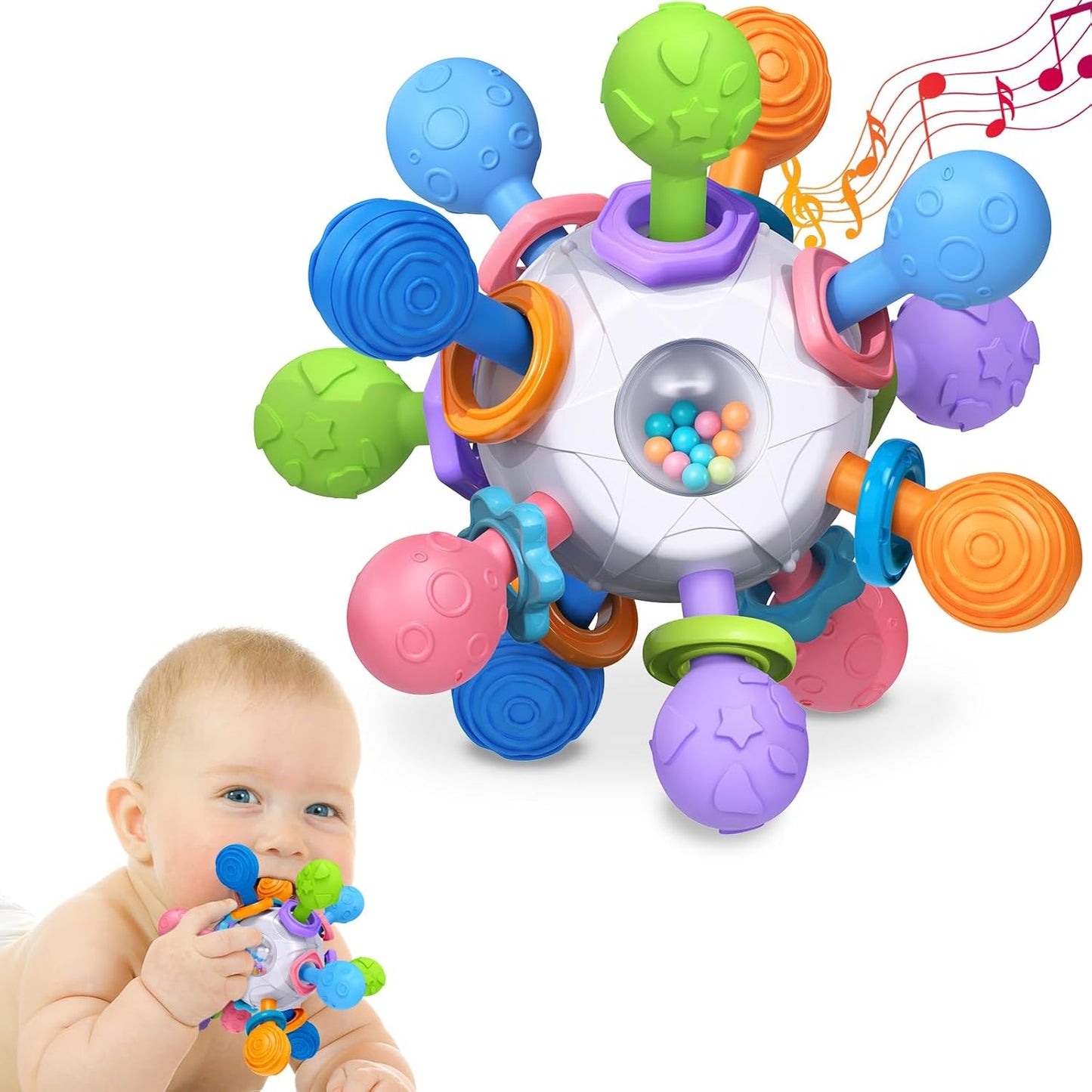 Baby Teething Toys for 0-6 6-12 Months Ages 0-2, Tummy Time Montessori Toys for Babies 0 3 6 9 12 18 Months, Newborn Infant Sensory Toys Easter Basket Stuffers Gifts for Boys Girls