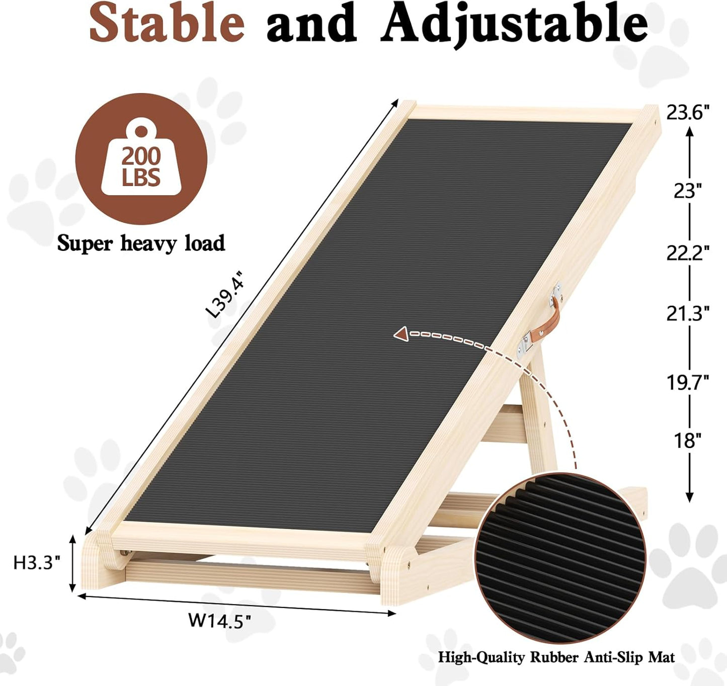 Dog Ramp for Couch, Bed, Car, Adjustable Pet Ramps 6 Height from 18" to 23.6" Wooden Dog Step with High Traction Mat & Sturdy Build for Small Medium Older Pets, Supports up to 200lbs