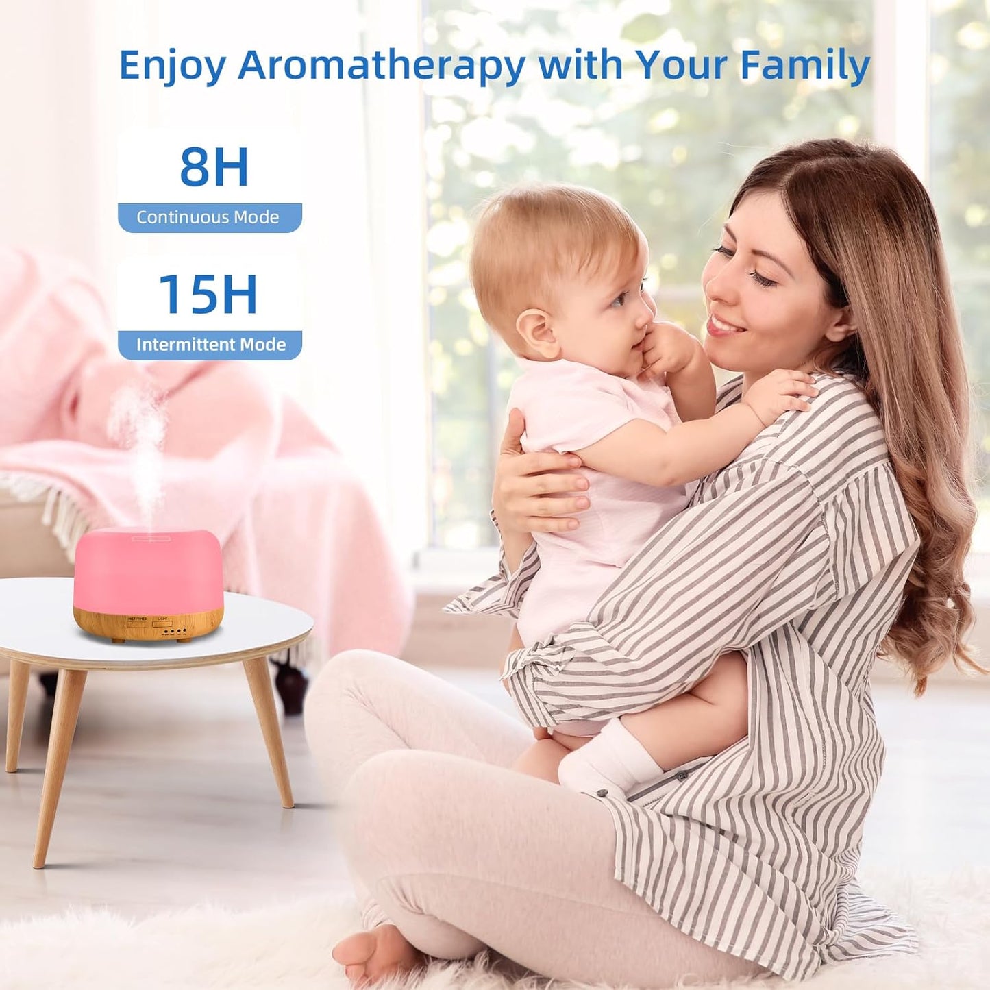 Aromatherapy Essential Oil Home Diffuser with Remote Control, 300ML Large Room Cool Mist Air Humidifier, 8 Hours Quiet Operation, Timer, 7 Colors LED Night Night，Suitable Home,Yoga.