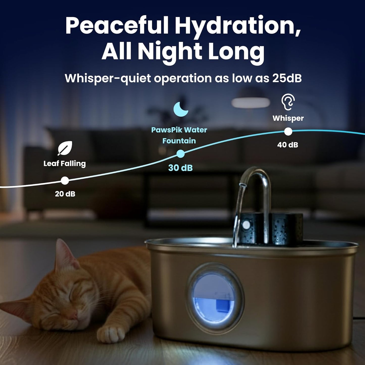 PawsPik 3.2L Cordless Stainless Steel Cat Water Fountain, Rechargeable Battery Operated Pet Water Fountain, Automatic Drinking Fountain with Filter, Motion Sensor & 3 Flow Modes for Indoor Cats & Dogs