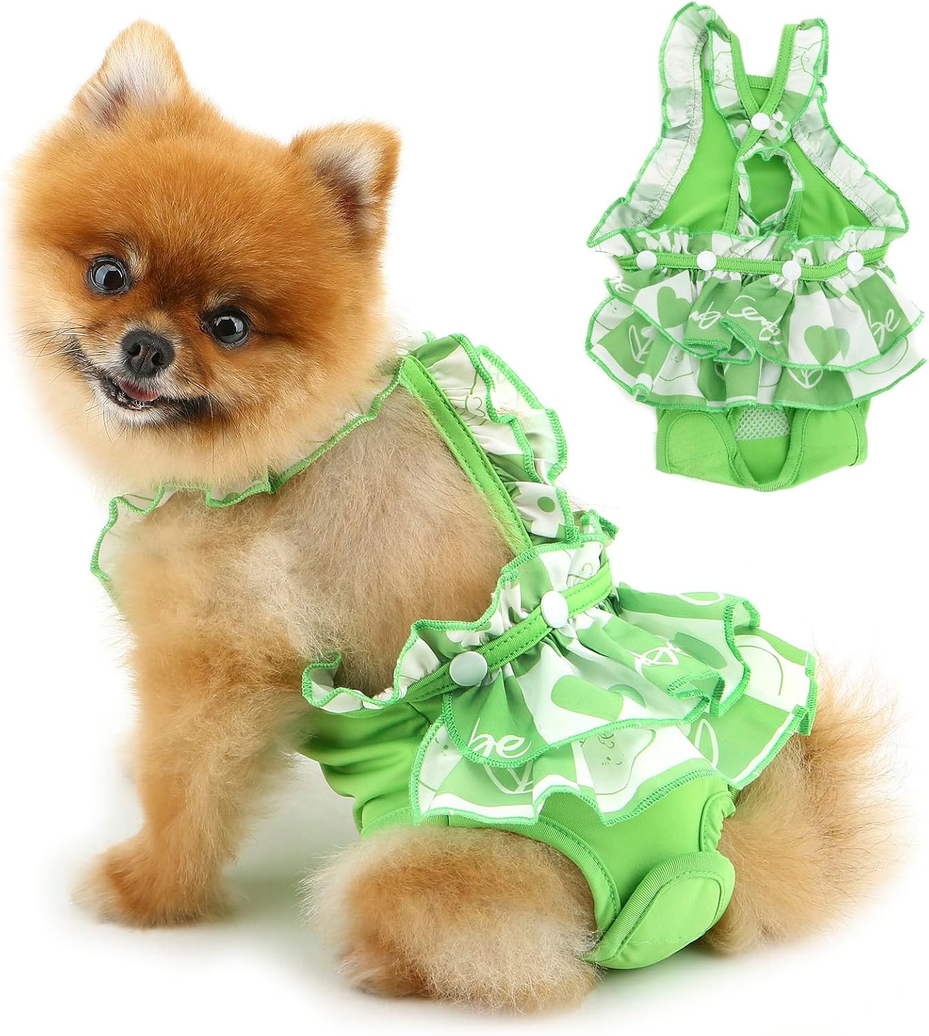 Female Dog Diapers with Suspenders Detachable Reusable Washable Puppy Sanitary Pantie Plaid Pet Period Panties Soft Doggie Underwear Jumpsuits in Heat Cycle Period,Green,L