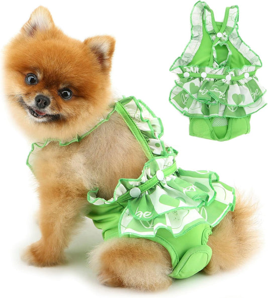 Female Dog Diapers with Suspenders Detachable Reusable Washable Puppy Sanitary Pantie Plaid Pet Period Panties Soft Doggie Underwear Jumpsuits in Heat Cycle Period,Green,L
