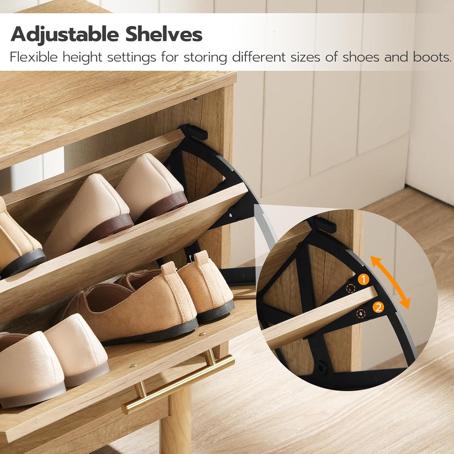 HOOBRO Rattan Shoe Storage Bench with Double Flip Drawers, Narrow Shoe Storage Organizer for Entryway, 11.8"D x 39.4"W x 20.9"H Hidden Space Saving Wooden Shoe Cabinet for Hallway, Natural NL51HX01