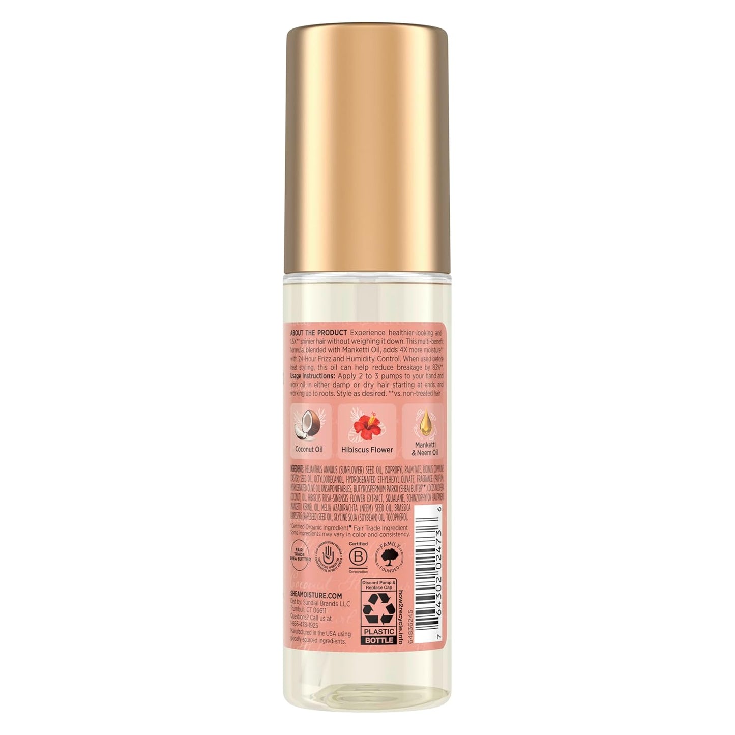 Shea Moisture Coconut & Hibiscus Smooth & Shine Oil Coconut & Hibiscus Softens And Hydrates Hair With Manketti And Coconut Oil For A Lightweight Texture 3.3 Fl Oz