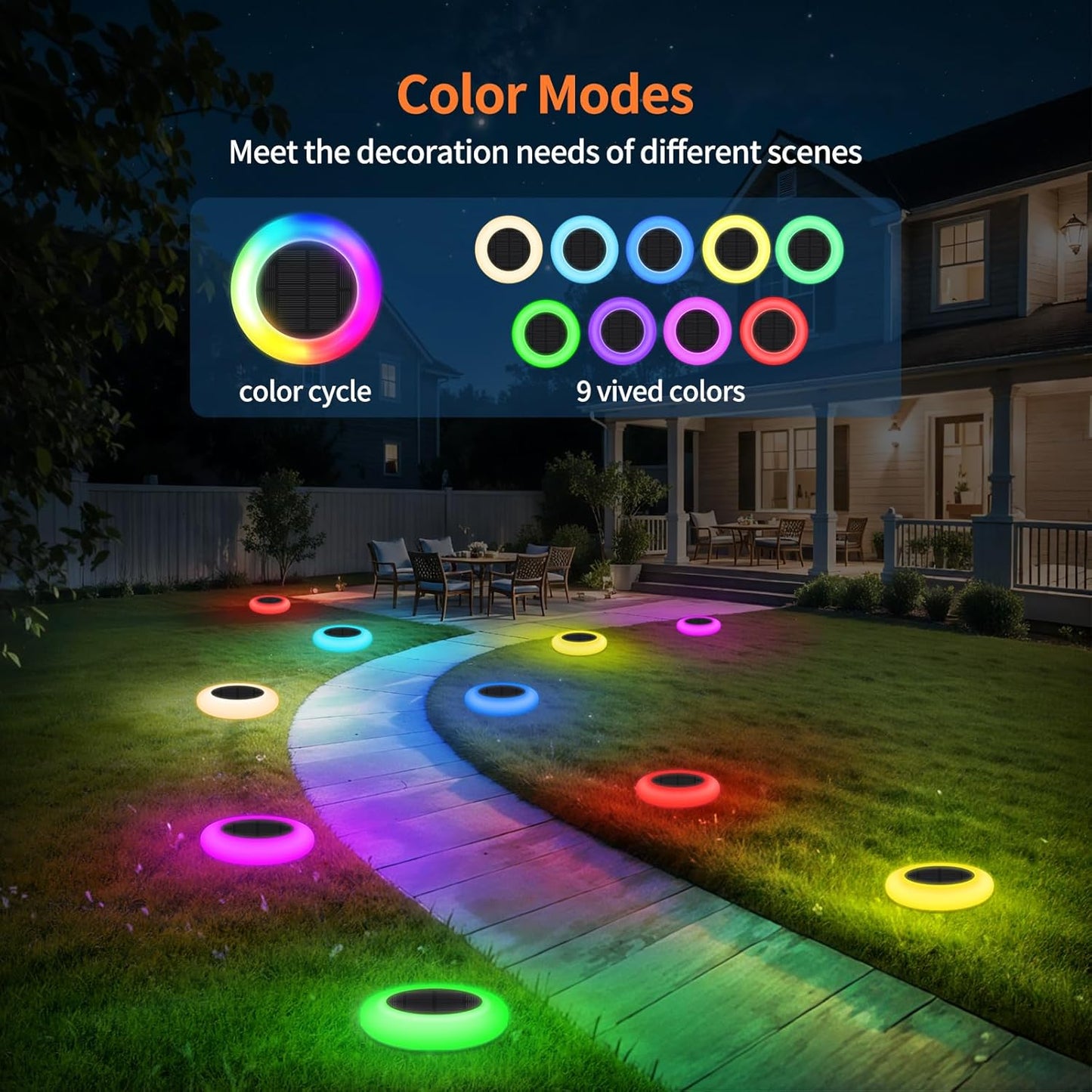 Colorful Solar Lights Outdoor, Color Changing Solar Lights with Remote, Colorize Pathway Lights Solar Garden Lights for Landscape Walkway Patio Yard Pool Garden