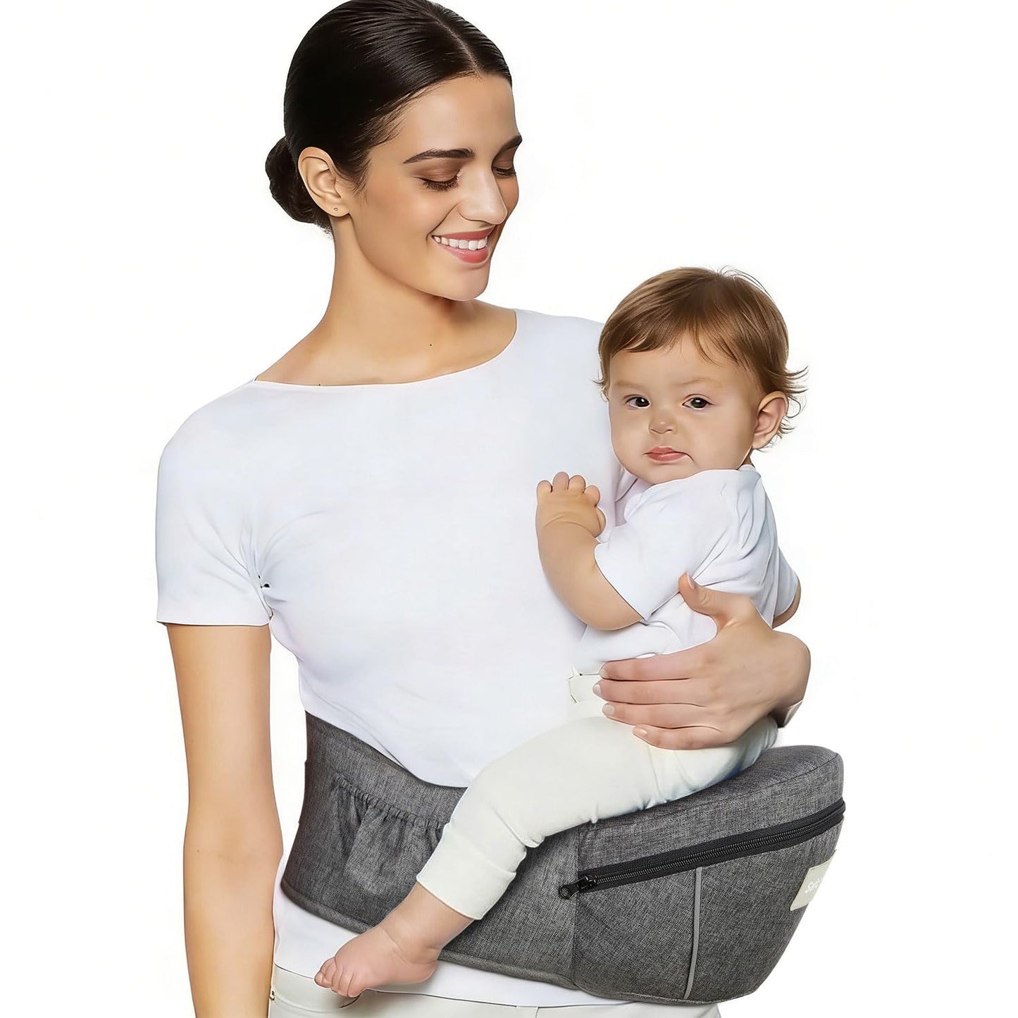 Baby Carrier with Hip Seat, Ergonomic Front Carrier for Newborns & Toddlers, Adjustable Waistband with Strong Support, Large Pocket Design, Grey