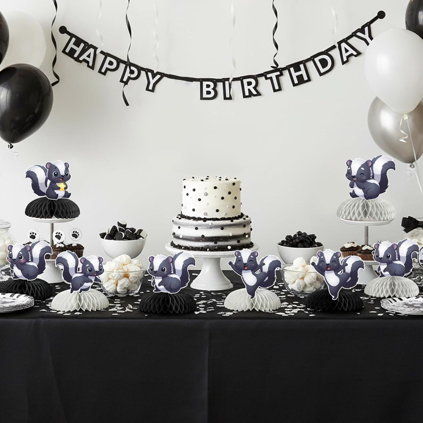 8 Pcs Skunk Table Centerpieces Skunk Party Decorations Woodland Animal Honeycomb Centerpieces Neutral Jungle Forest Wild Animal Themed Table Toppers for Kids Baby Shower Birthday Party Supplies
