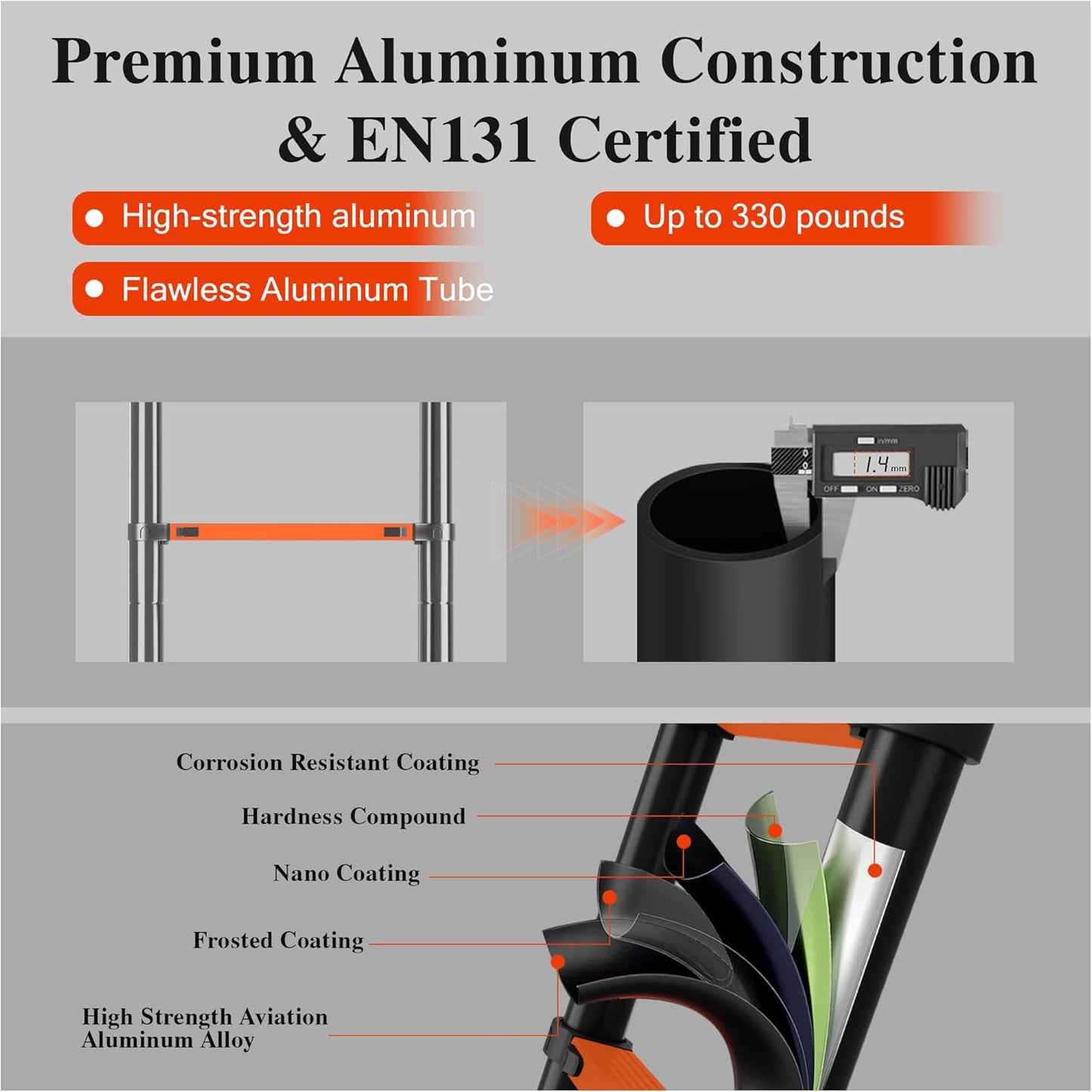 Telescoping Ladder Extension Telescopic Collapsible - 10.5 FT Rv Telescope Foldable Extendable Tall Compact Aluminum Ladders - for House Roof Travel Trailers Adjustable Retractable - 330lbs Capacity