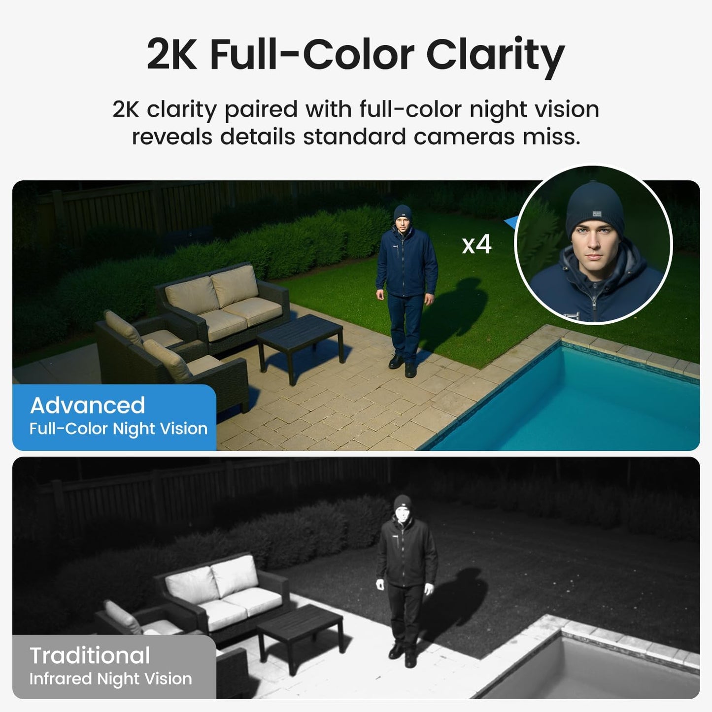aosu Solar Security Cameras Wireless Outdoor, 2Mins DIY Installation, No Subscription Required Cameras for Home Security System, Local Storage, 2K Color Night Vision, 2.4&5GHz WiFi, 4 Cam-kit