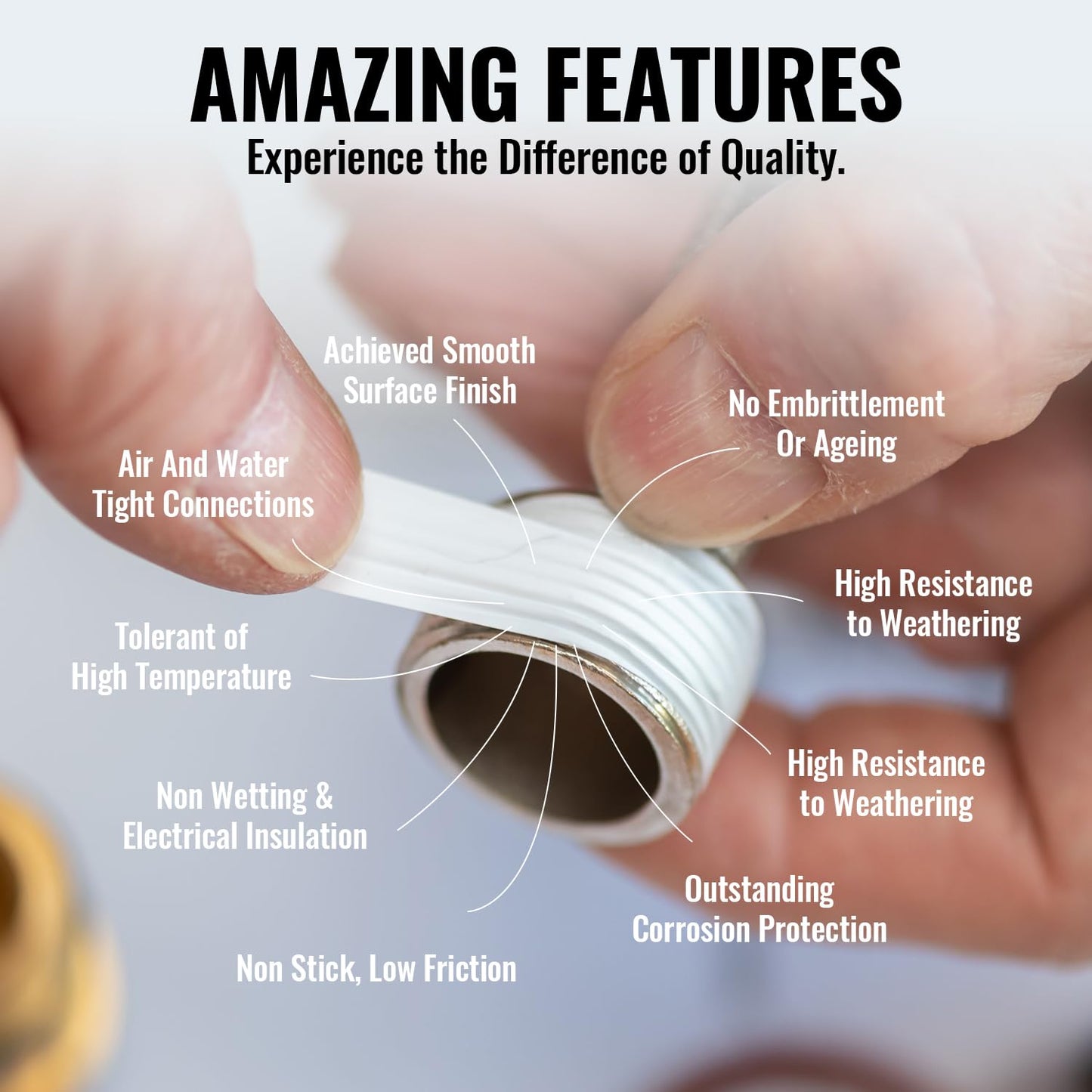 High Density PTFE Plumbers Tape for Shower Head, Faucet, and Water line Connections - Food Safe, White, 1/2" Width, 460" Length - Thread Sealant to Stop Water leaks