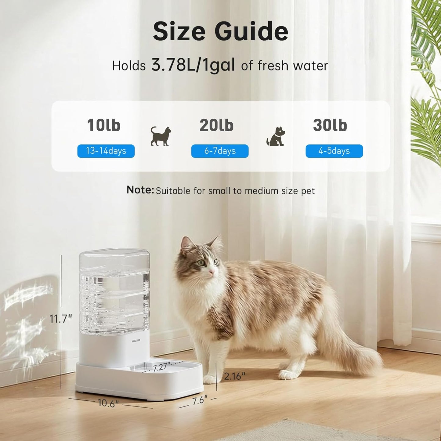 PAWGETHER® Gravity Automatic Pet Water Dispenser with 1 Filter for Cats and Small Dogs 1 Gallon/3.5L Auto Cat Waterer Dog Water Dispenser, Easy to Fill