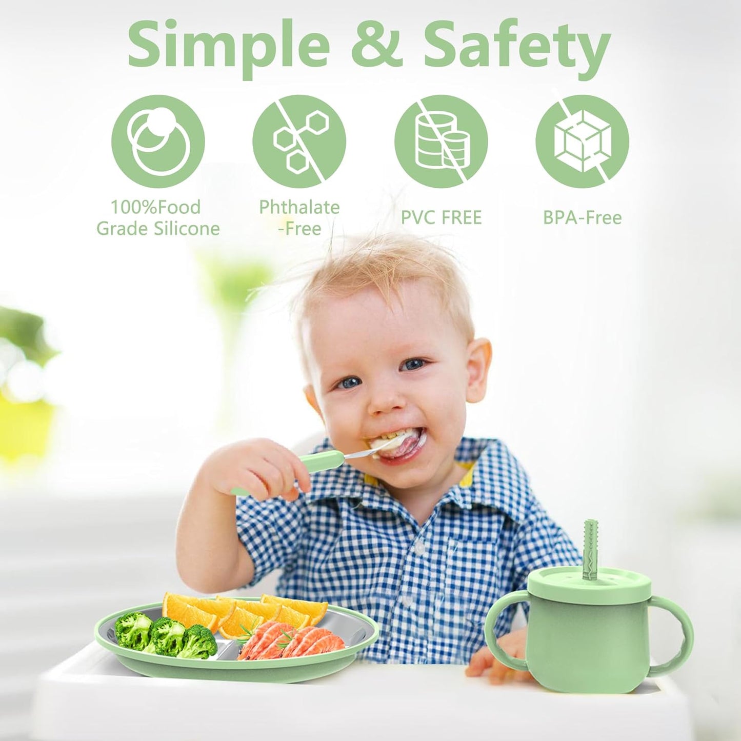 13 Pack Silicone Baby Feeding Set, BPA-Free Stainless Steel Toddler Feeding Supplies, Include Suction Plates, Baby Bowls, Silicone Fork & Spoon, and More, First Stage Baby Dish Set - 6+ Months