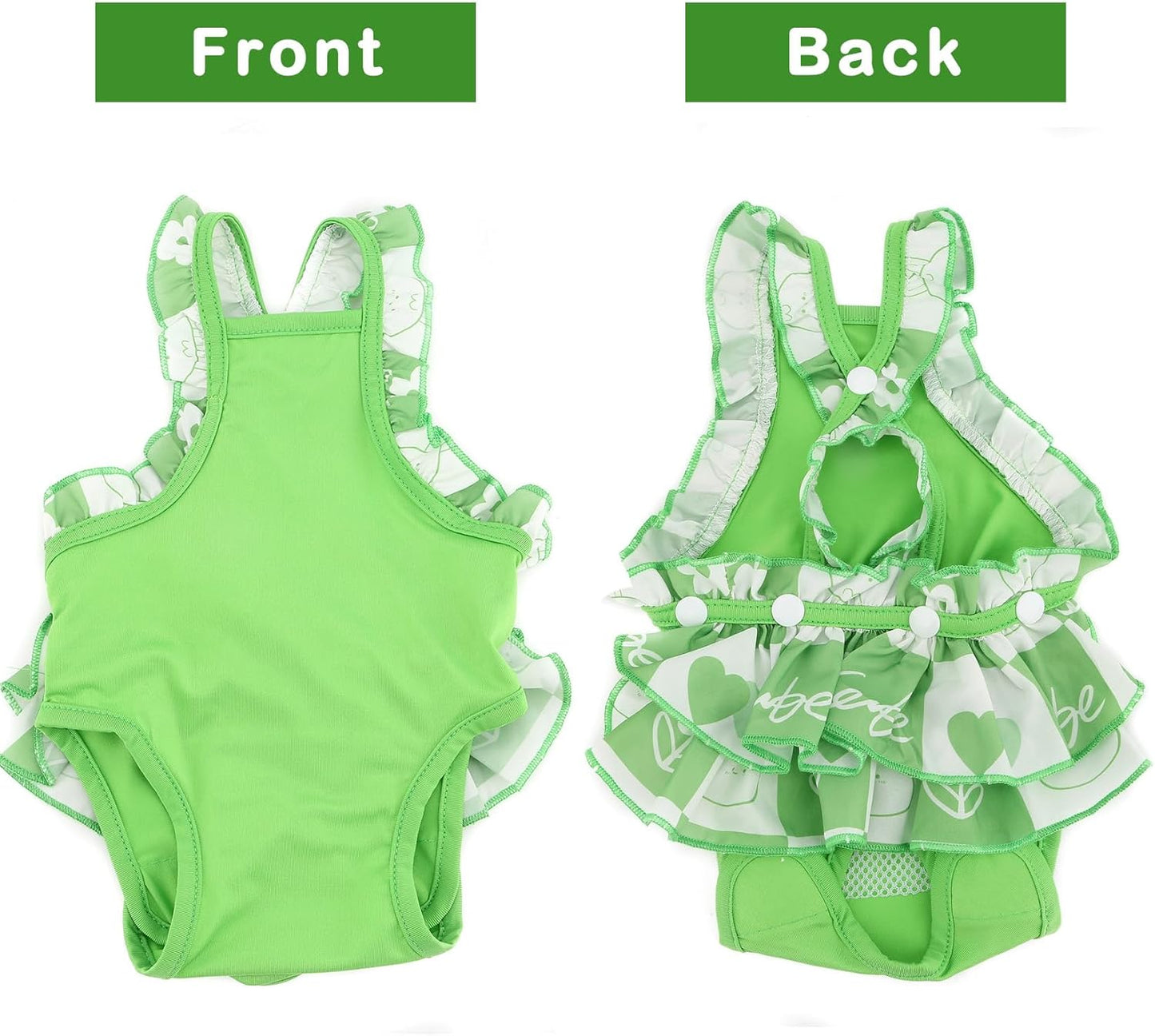 Zunea Washable Female Small Dog Diapers for XS/S Size Dogs Adjustable Suspender Reusable Puppy Sanitary Diaper Pantie Cute Love Print Nappies Skirt for Doggy Chihuahua Yorkie in Heat Green M