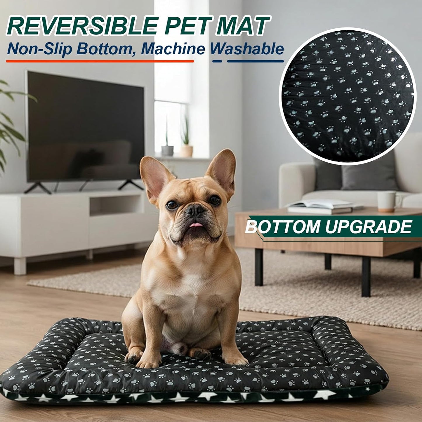 Washable Dog Bed Mat with Anti-Slip Bottom, Deluxe Plush Memory Foam Crate Pad & Waterproof Outdoor Kennel Mat for Dogs & Cats-Durable Crates Beds, Large Medium Small Puppy Size36 x 24",Green