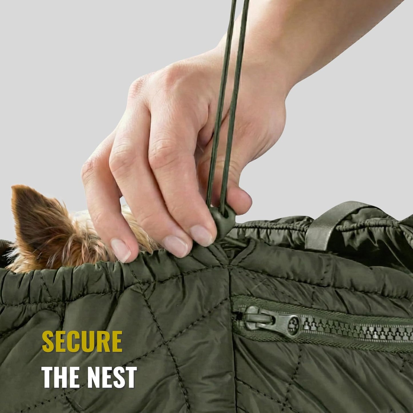 Small Dog Carrier Sling – Olive Green Hands‑Free 2‑in‑1 Sling & Handheld Carrier for Toy Dogs 3-8 lb, Parachute‑Grade Rip‑Stop Nylon, 4″ Padded Strap, Safety Tether & Two Pockets