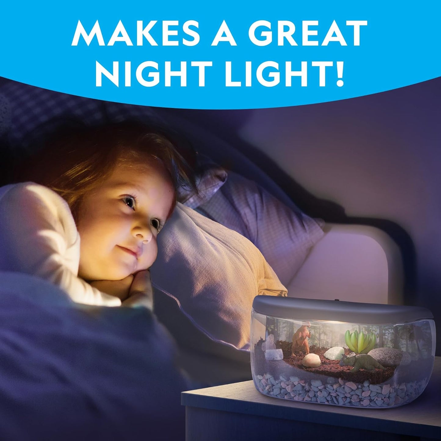 National Geographic Light Up Terrarium Kit for Kids - Build a Dinosaur Habitat with Real Plants & Gemstones, Science Kit, Dinosaur Toys for Kids (Amazon Exclusive)