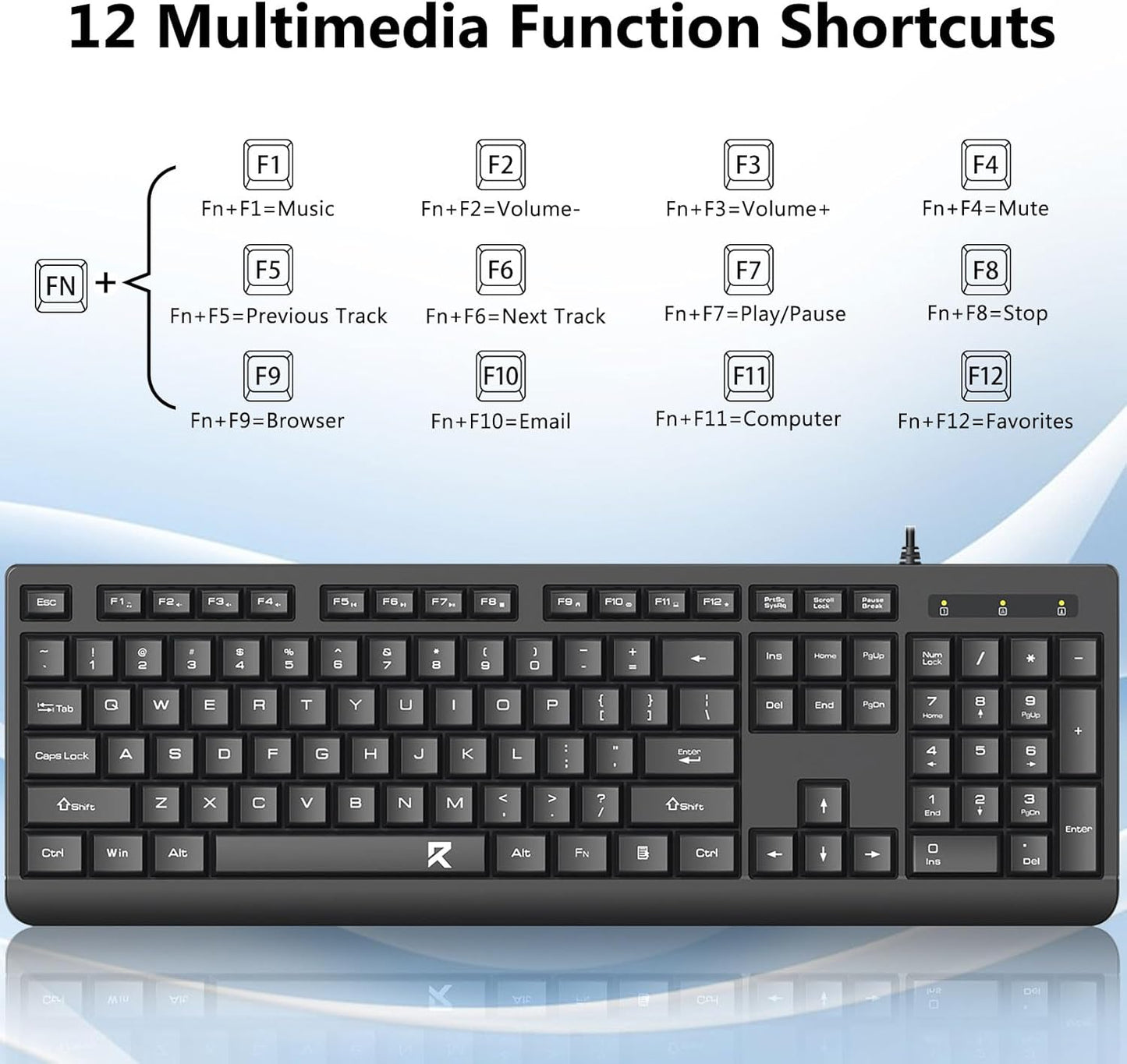 Redragon Wired Keyboard and Mouse Combo, Full-Size Spill Resistant Large Print Quiet Computer Keyboard and Optical USB Wired Mouse, Plug and Play for Windows PC, Mac OS Desktop/Laptop - Black