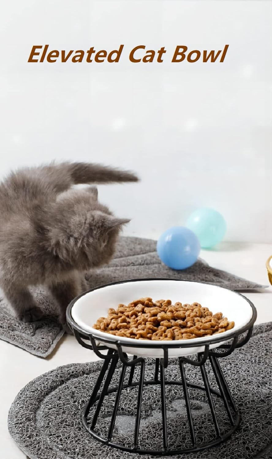 1PCS Elevated Cat Food Bowl, Whisker-Friendly Anti-Vomit Cat Plate, Cat Bowl-Raised Feeder Bowl Stand,Ceramic Elevated Bowl for All Cat,Dishwasher Safe