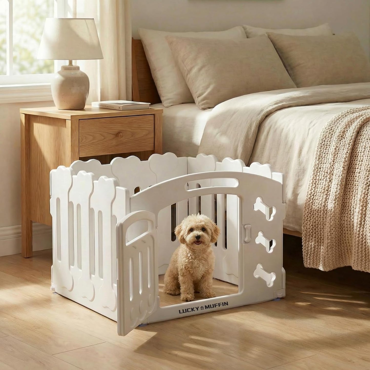 Dog Playpen for Small Dogs, 4-Panel Compact Indoor Puppy Playpen, 24" Tall Non-Toxic Premium HDPE Panels, 30"x30"x24", Stable on Smooth Floors, Tool-Free Setup (White)