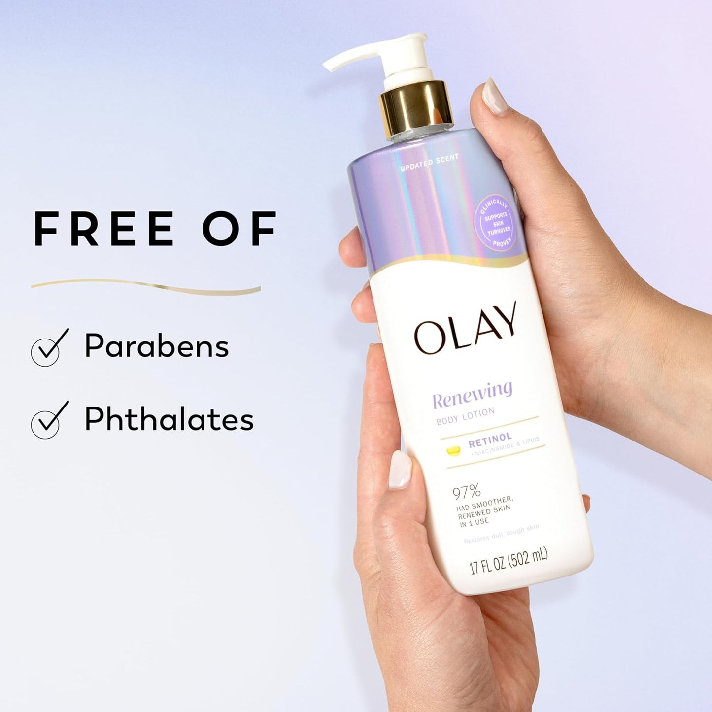 Olay Body Lotion for Women, Smoothing with Retinol Serum, Visibly Smoother Skin, 24hr Moisture & Hydration, Fast Absorbing Formula, Vitamin B3 Complex, For All Skin Types, 17 fl oz