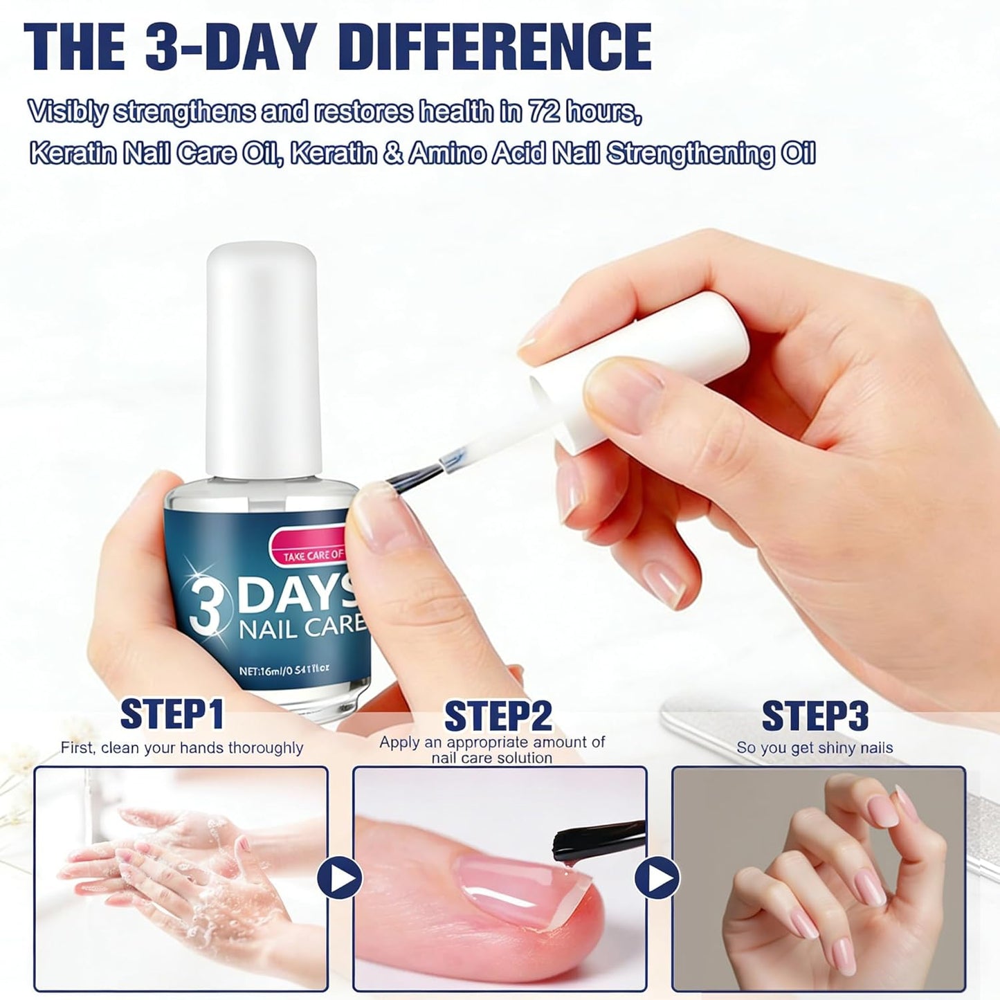 3 PCS 3 Days Nail Care, Keratin Amino Acid Nail Care, for Strengthening & Hydration, Treatment for Dry, Weak, Fragile Nails(16ml)
