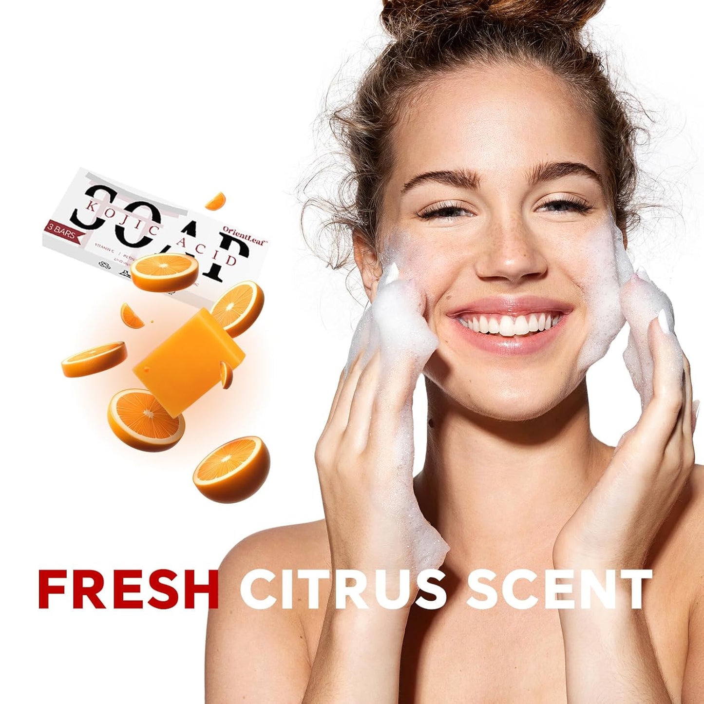 Kojic Acid Soap, Turmeric Soap Bar for Dark Spots, Fresh Citrus Scent, Gentle for Face and Body Wash with Vitamin C, Shea Butter, Retinol, Gifts for Women (3 PACK)