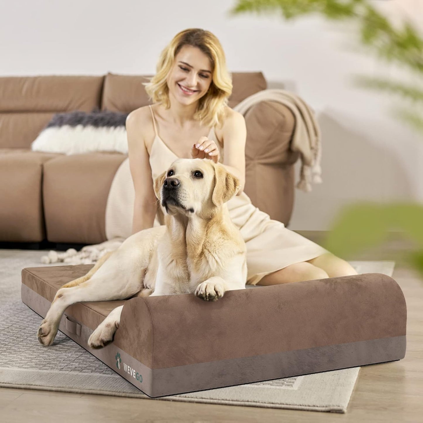 Jumbo Orthopedic Dog Bed - Large, Thicken Gel Memory Foam, Waterproof Liner & Washable Cover, Brown