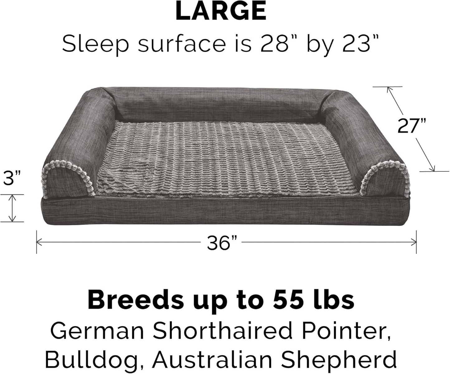 Furhaven Dog Bed Sofa Charcoal, Large W/Same Size Waterproof Liner