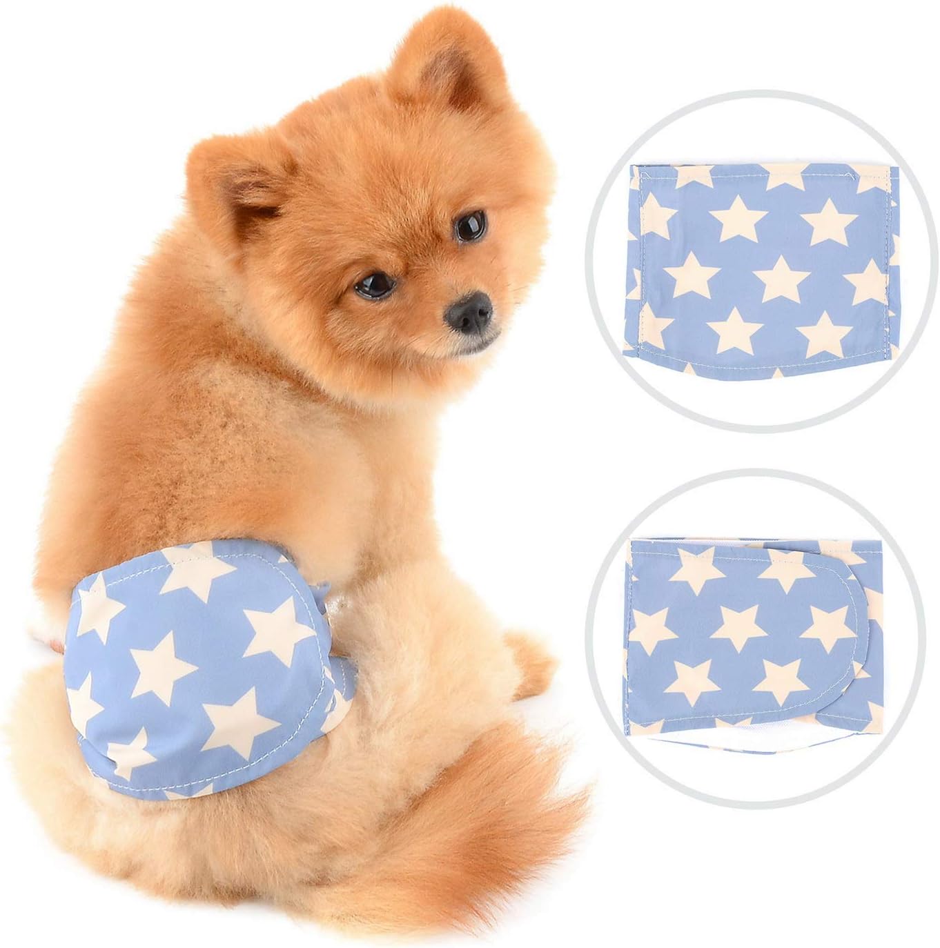 SELMAI Belly Bands for Male Puppies Small Medium Dogs Adjustable Washable Doggie Wrap Diapers Leakproof Reusable Comfy Boy Nappies Absorbent Pads Prevent Licking Adorable Star Design Blue Stars L