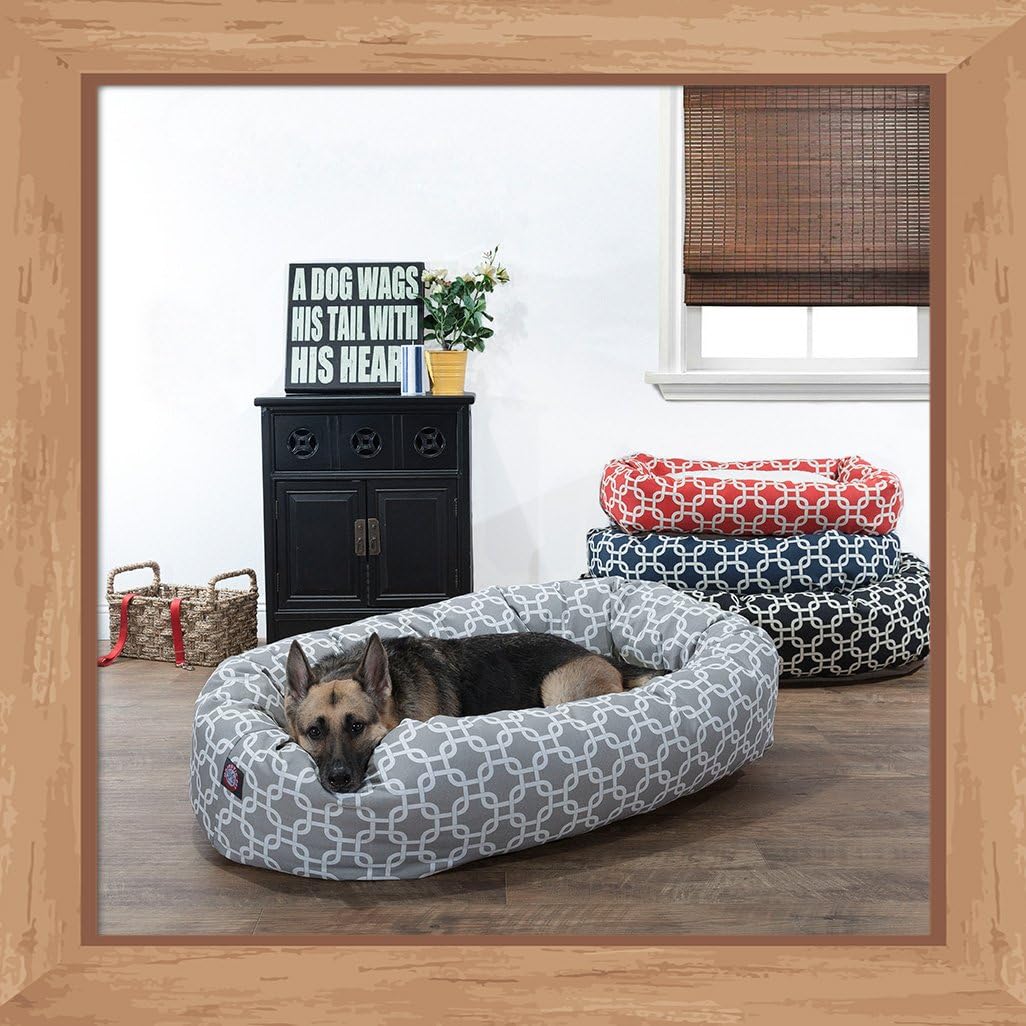Majestic Pet 52 Inch Links Sherpa Calming Dog Bed Washable – Cozy Soft Round Dog Bed with Spine for Head Support - Fluffy Donut Dog Bed 52x35x11 (inch) – Round Pet Bed X- Large - RED