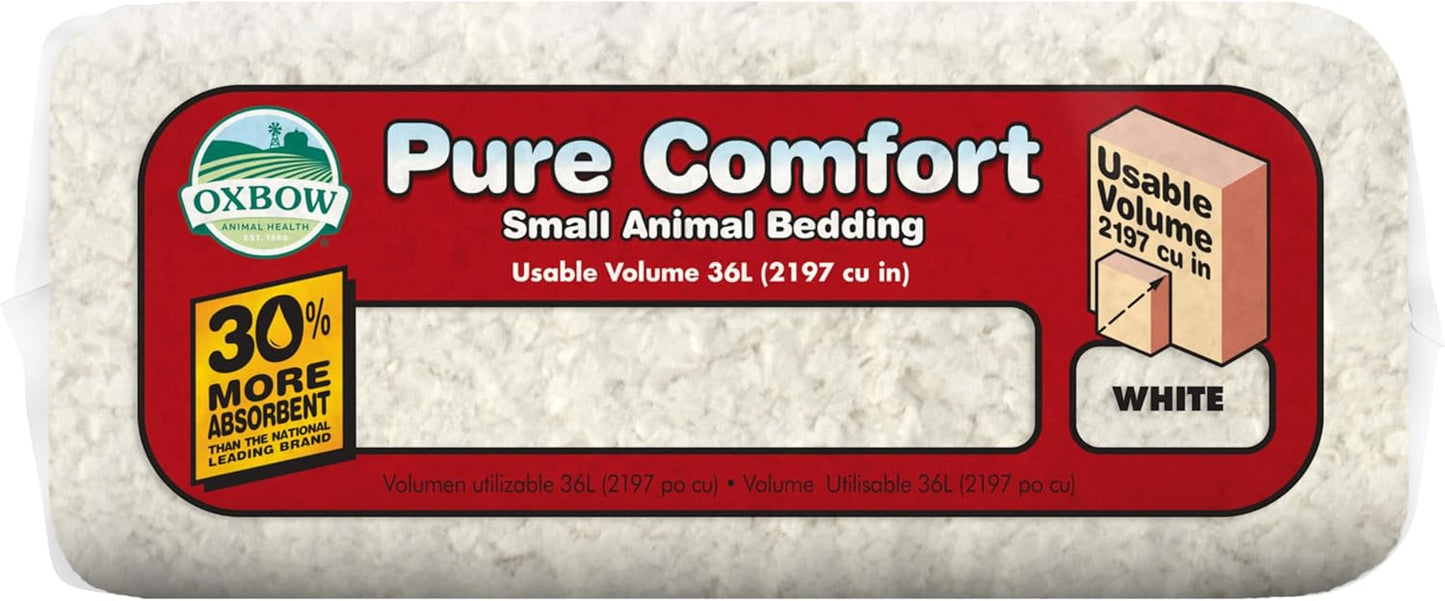Oxbow Pure Comfort Small Animal Bedding, Odor & Moisture Absorbent Litter for Bunny Litter Box, Low Dust Bedding for Guinea Pig Cage, White Paper, 36 Liter Bag
