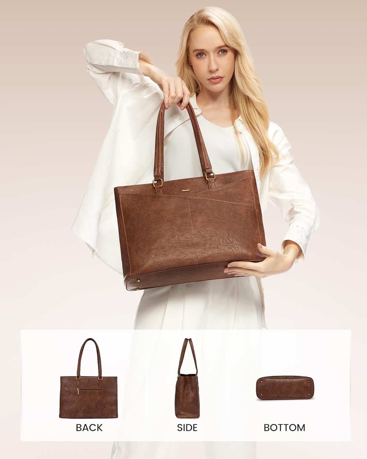 LOVEVOOK Laptop Bag for Women,15.6 Inch Laptop Tote Bag for Women,Vintage Leather Work Tote Bags Computer Teacher Bag,Waterproof Business Office Briefcase Bible Bag