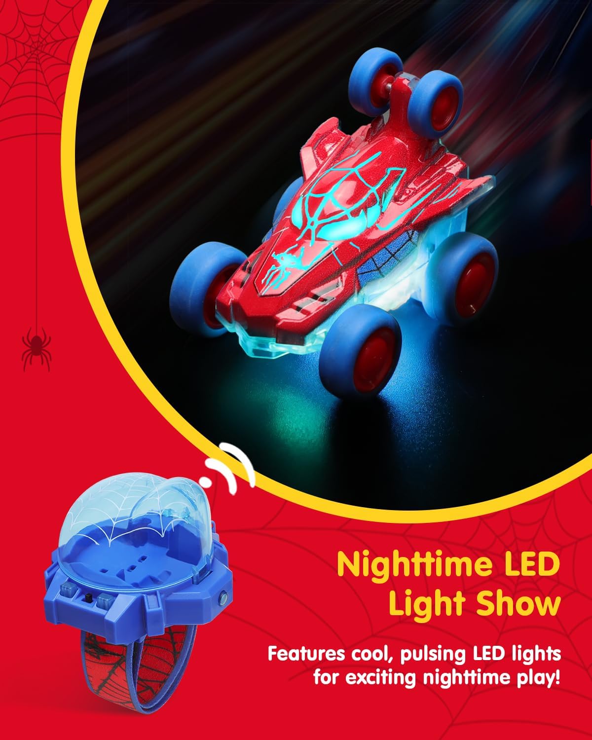 Spider Toy for Boys, Remote Control Watch Toy for Kids, Mini RC Car with LED Light and Wrist Strap for Indoor and Outdoor Play, Birthday for Toddlers