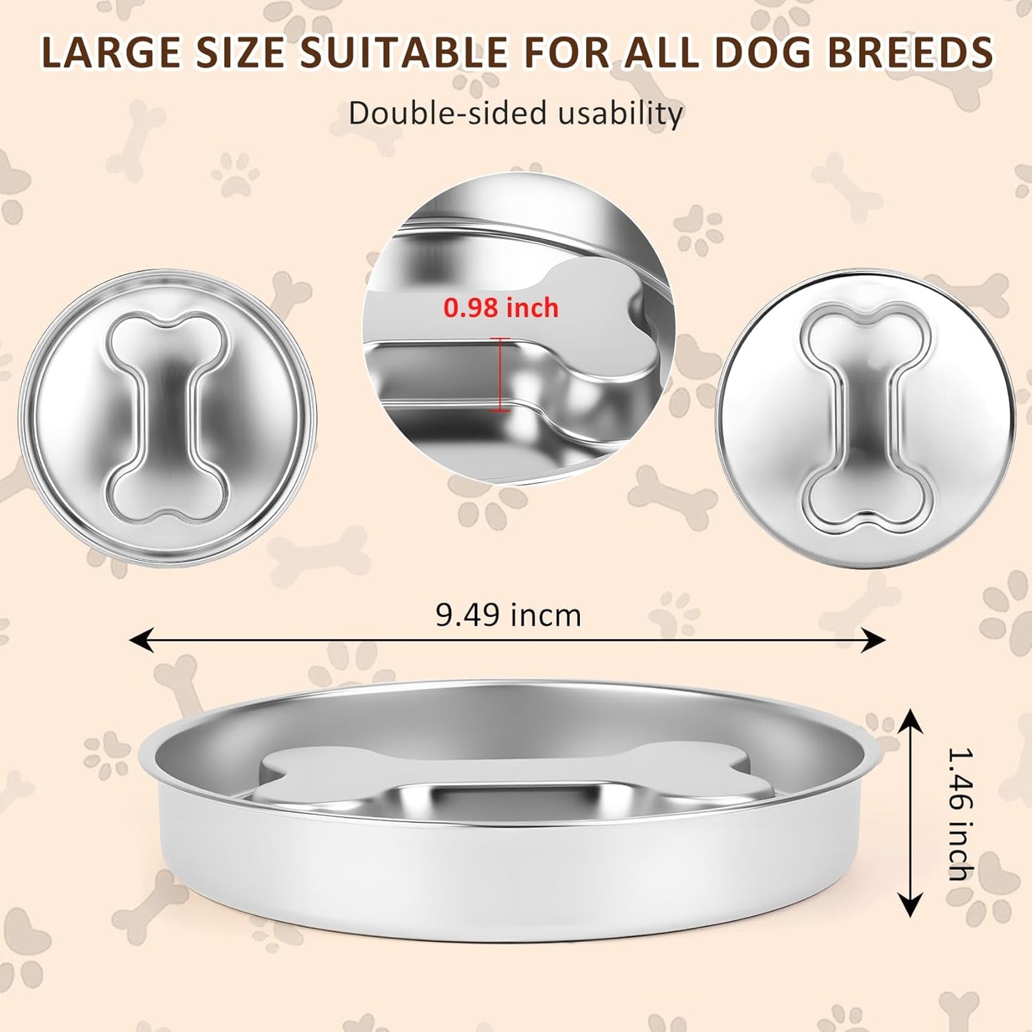 Slow Feeder Dog Bowls, 2 Pack 5 Cups Double-Sided 304 Stainless Steel Lick Plate & Slow Eating Bowl for Medium Large Dogs, Food-Grade Heavy Duty Metal Pet Food Holder Puzzle Maze Dish for Fast Eaters