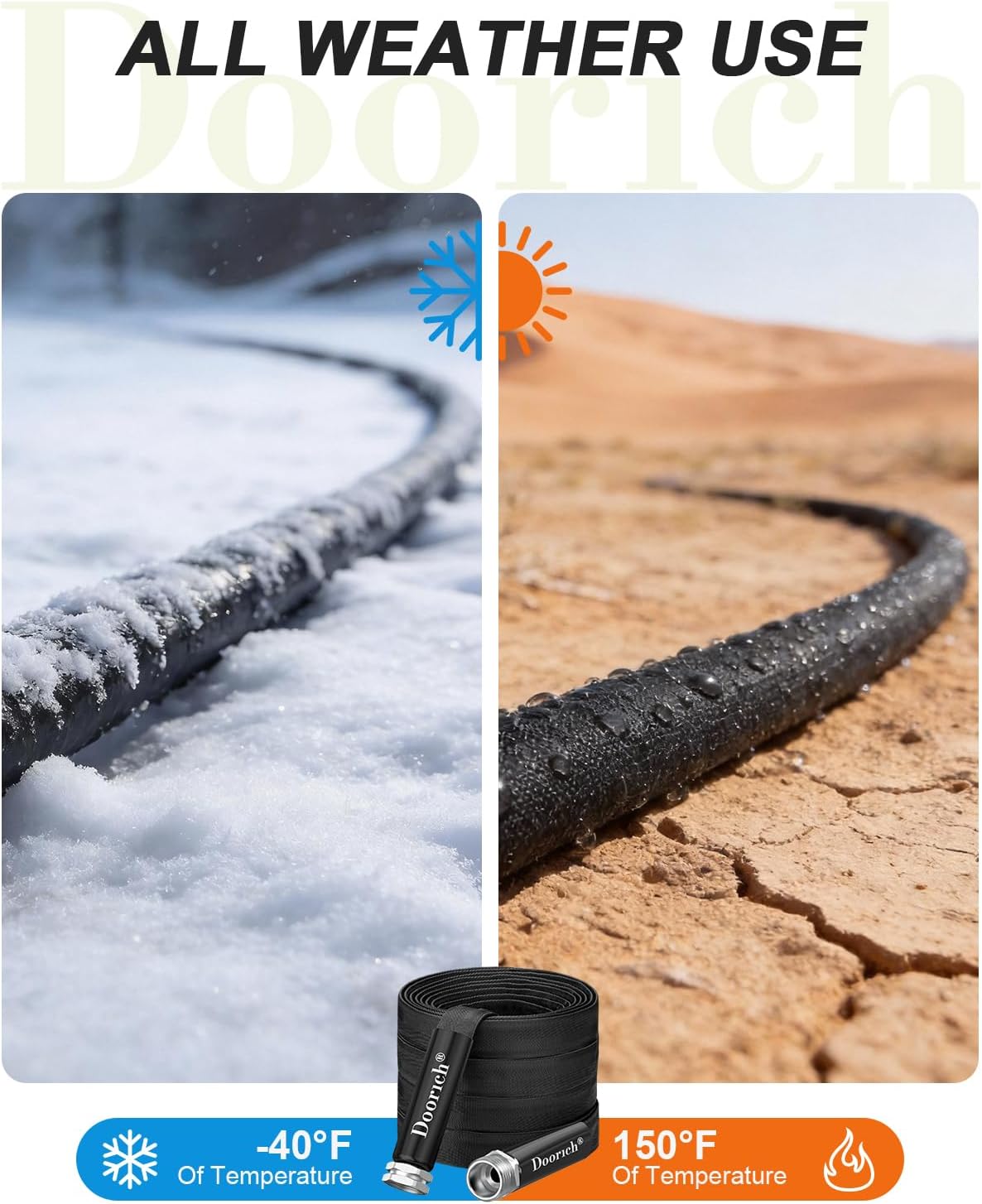 Garden Hose, Lightweight, Ultra Flexible, Durable, Kink-Free Water Hose - Made of TPU, Drinking Water Safe Material, Non-Shrinking, Easy to Store, All-Weather, Black (50 FT)