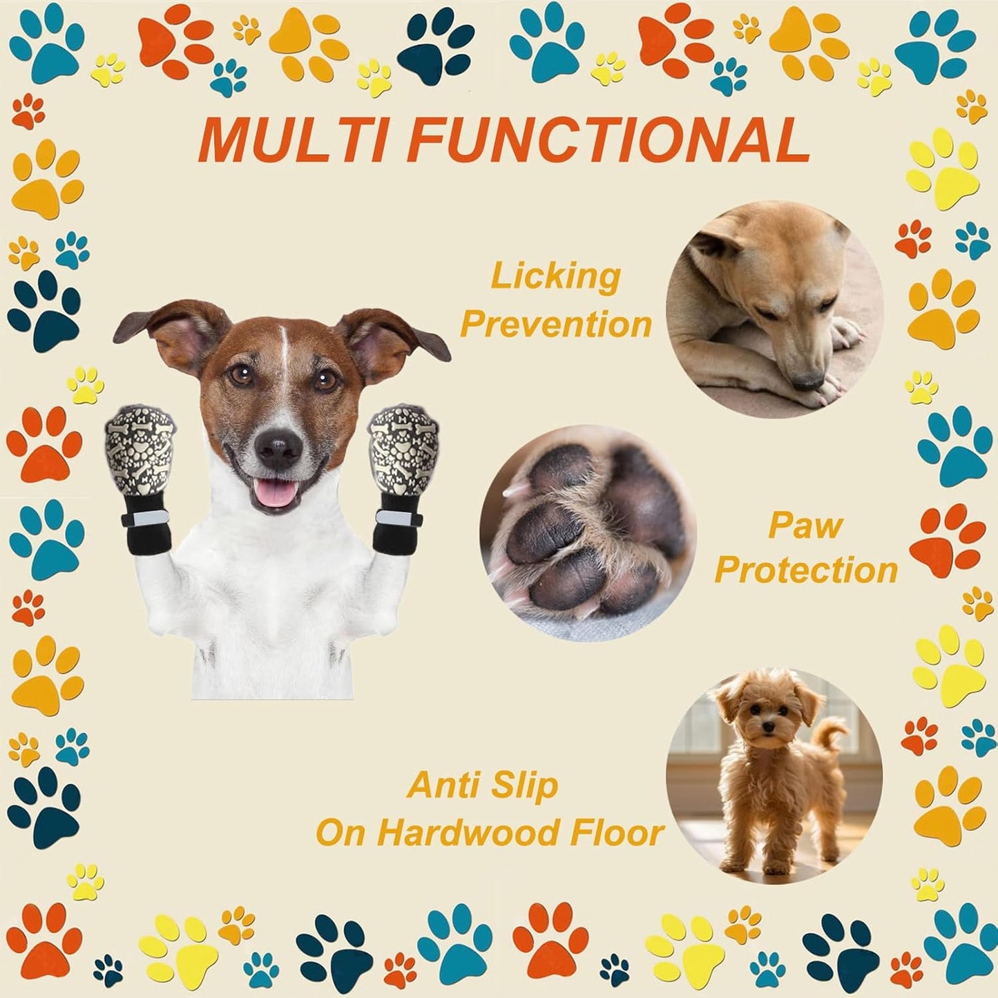 Anti Slip Dog Socks to Prevent Licking Paws, Dog Booties Shoes for Hot Pavement, Dog Socks with Grippers for Hardwood Floors, Senior Dog, Paw Protector (XS, Bone Pattern)