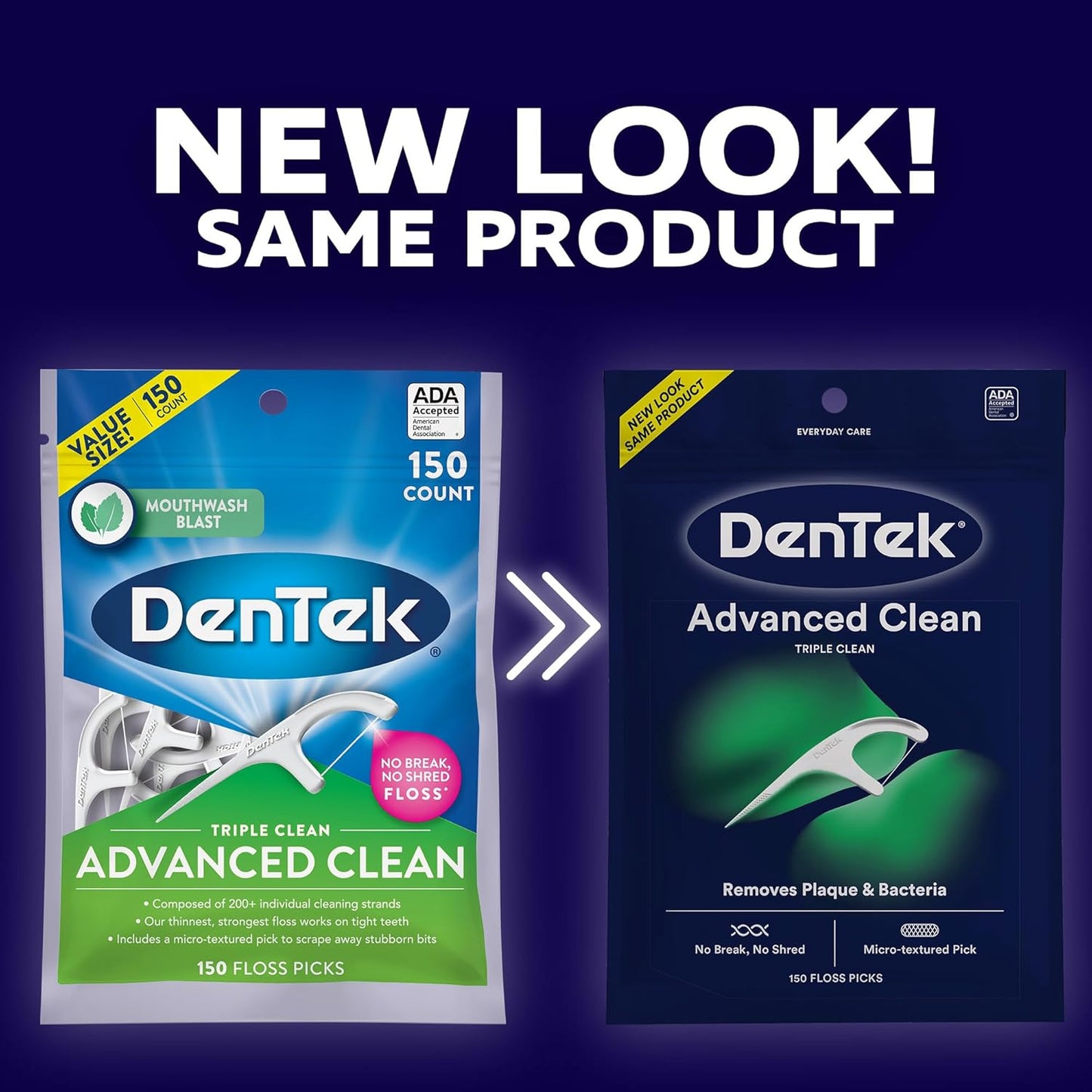 DenTek Advanced Clean Floss Picks with No Break & No Shred Dental Floss, Plaque Remover, 150 Count