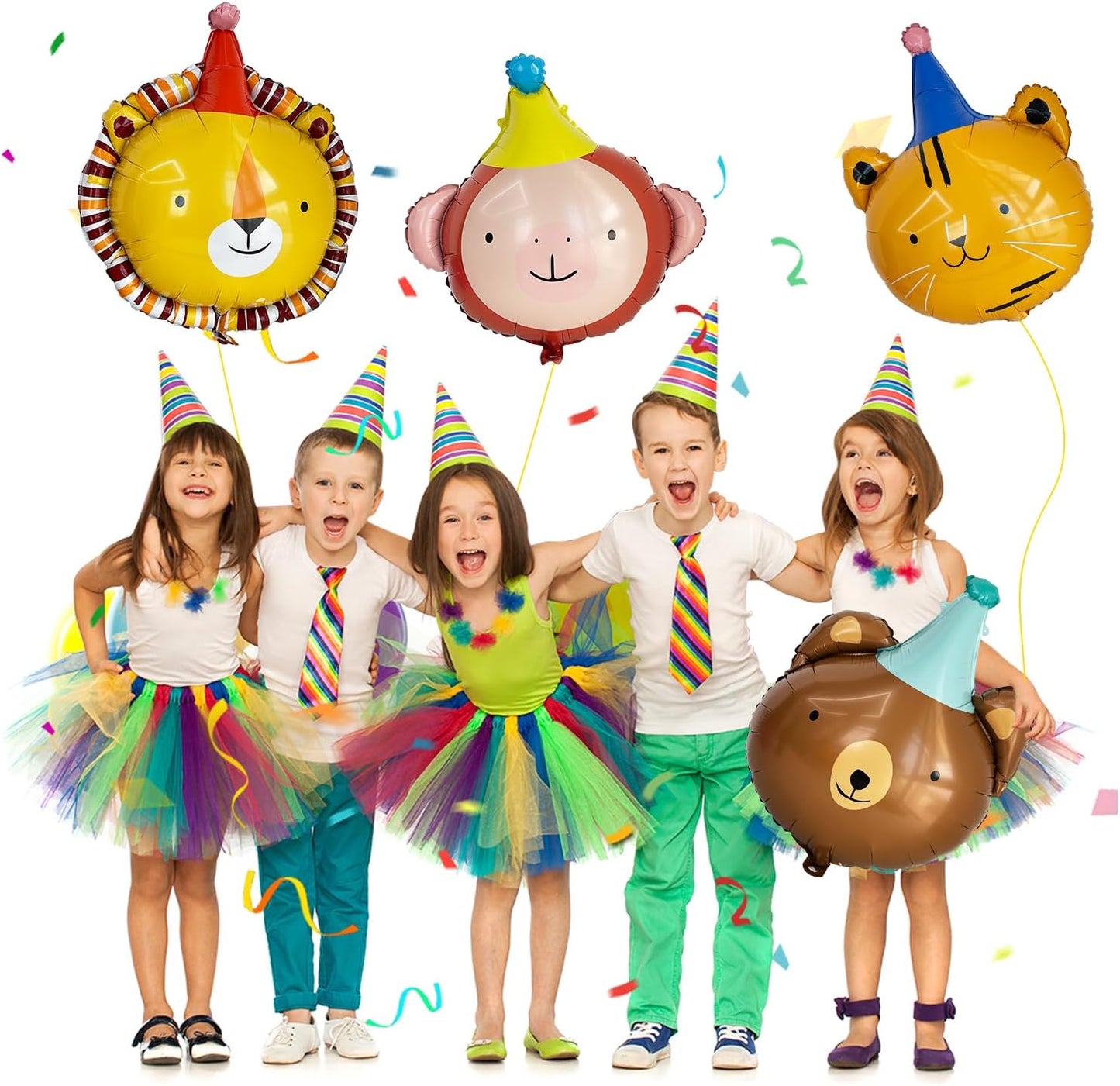 Animal Head Foil Balloon Kit, Lion Bear Monkey Cat foil balloon, Birthday Party Decorations, Baby Shower Supplies (Animal kit(4 pcs))