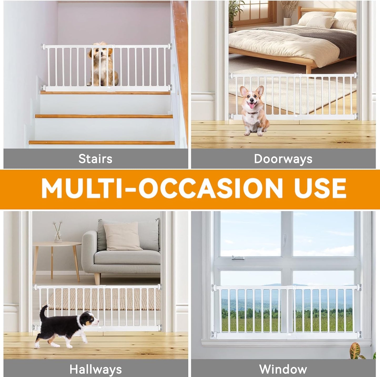 Dog Gate, SHYUJAJIE Adjustable Extra Wide Short Dog Gate,Small Pet Gate with 4 Extension Kits, Pressure Mounted for Doorways & Stairs (White, 18-48" W*14" H)