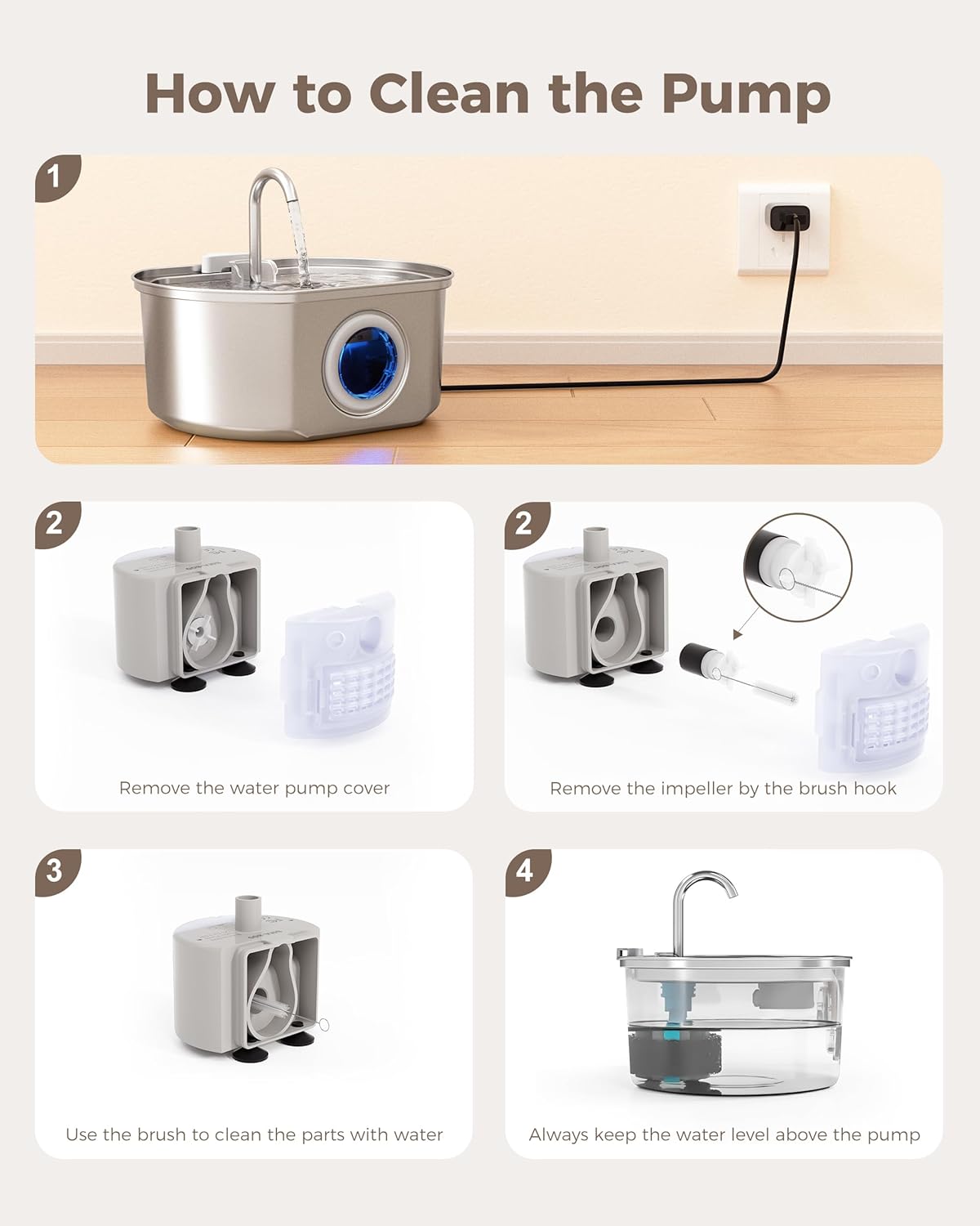 Cat Water Fountain Replacement Water Pump for 108oz/3.2L Automatic Pet Fountain Dog Water Dispenser