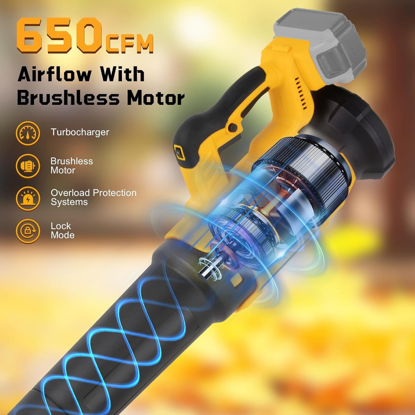 Cordless Leaf Blower Fit for Dewalt, 650 CFM Electric Leaf Blower, with Brushless Motor Built-in Protection Device, Variable Speed, Turbo Mode, for Driveway Lawn Care, Yard, Snow(NO Battery)