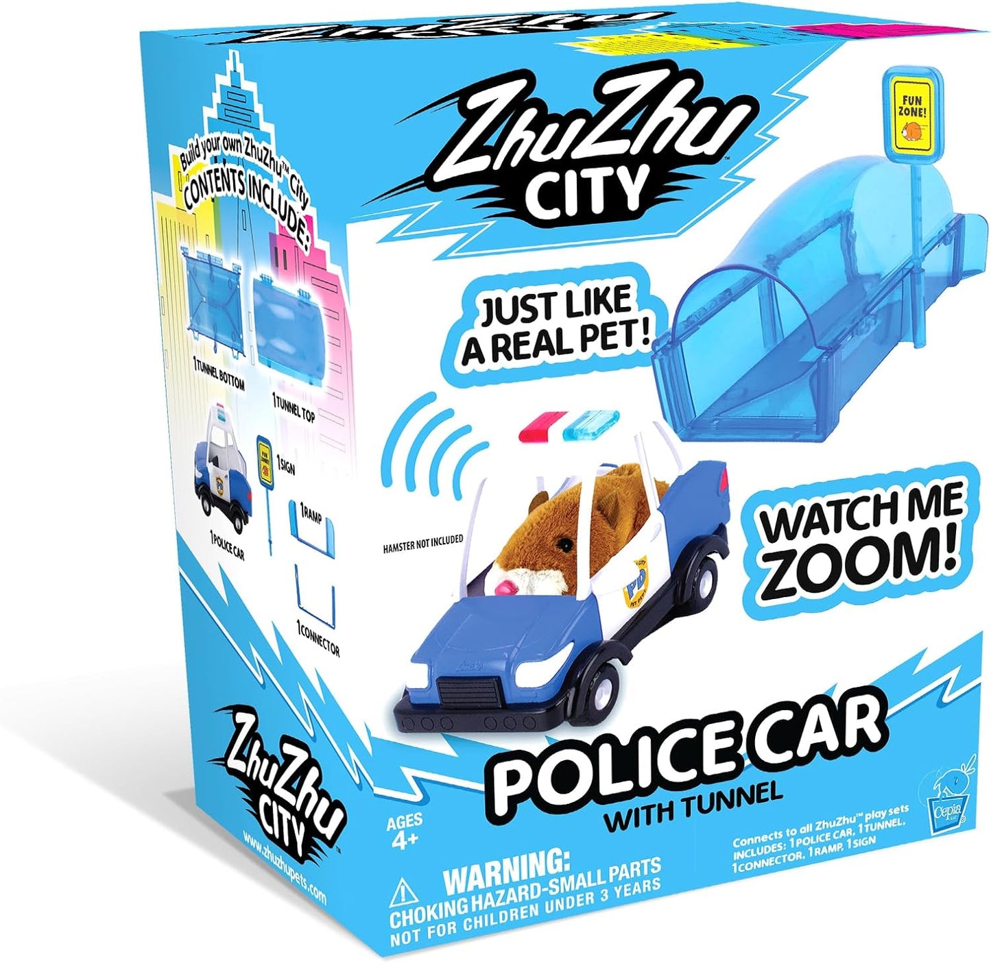 ZhuZhu City Electronic Hamster Police Car Toy – Interactive Pet with 40+ Sounds & Sirens – Includes Mr. Squiggles – Birthday Gift for Boys & Girls Ages 4+