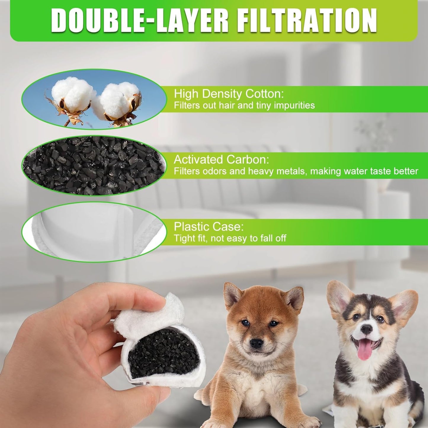 Pet Cat Water Fountain Filters Replacment Compatible with Drinkwell Petsafe Fountain Stainless Steel 360 Avalon, Pagoda Seascape and Sedona Water Bowl (16 Packs)