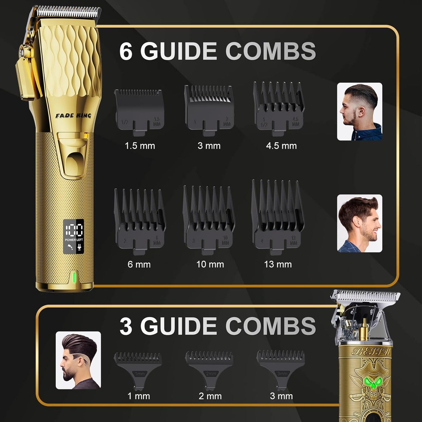 FADEKING® Professional Hair Clippers for Men, Cordless Barber Clippers & Beard Trimmer Set – Precision Hair Trimmer for Home/Barber Use, Men Grooming Kit with Travel Case – Ideal Gifts for Men