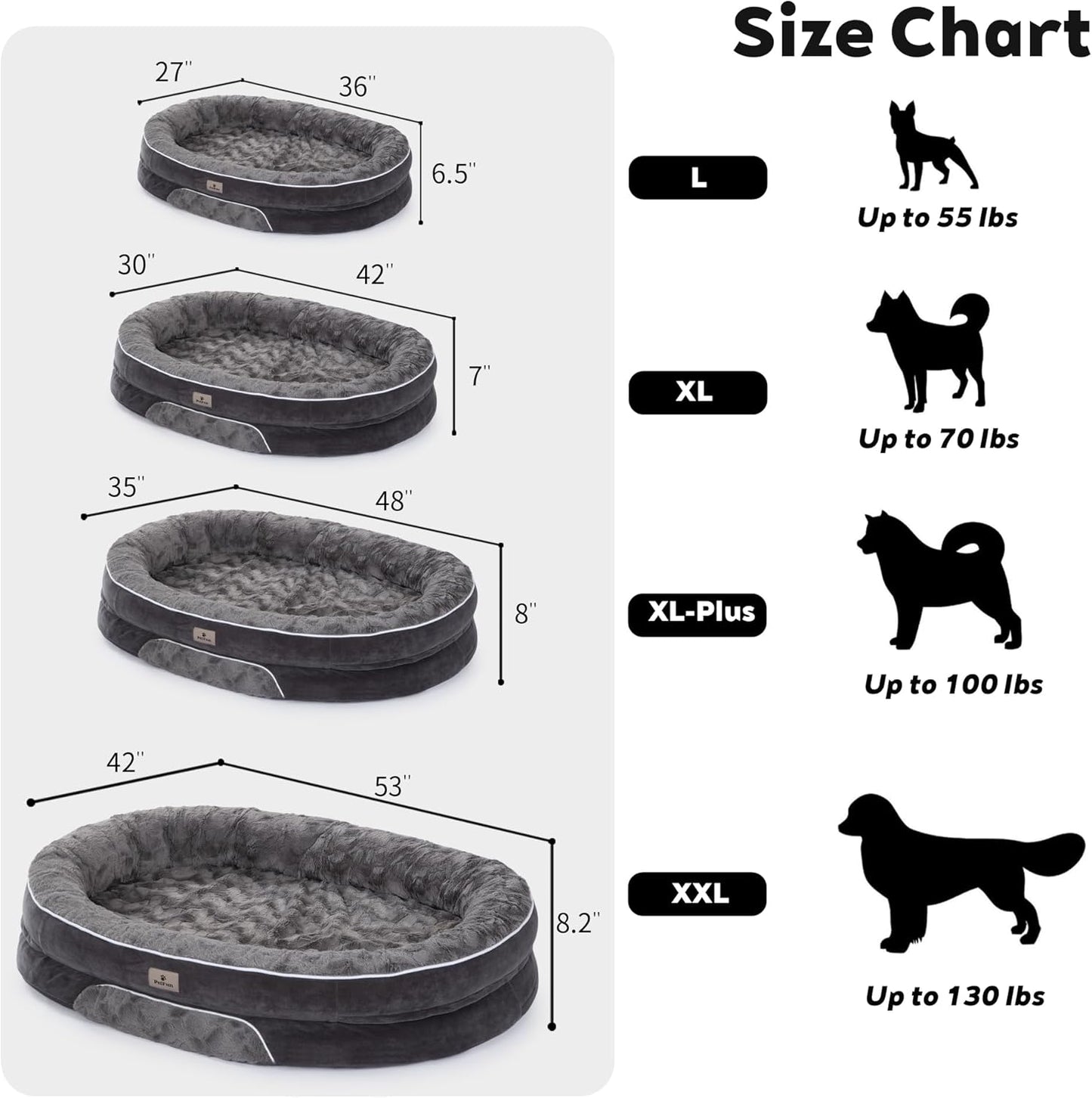 Orthopedic Dog Bed Couch for XLarge Plus Sized Pets with Egg Foam Support, Four-Sided Bolster Cushions, Soft Tear-Resistant Fabric, and Removable Machine Washable Plush Cover, 48'', Dark Gray