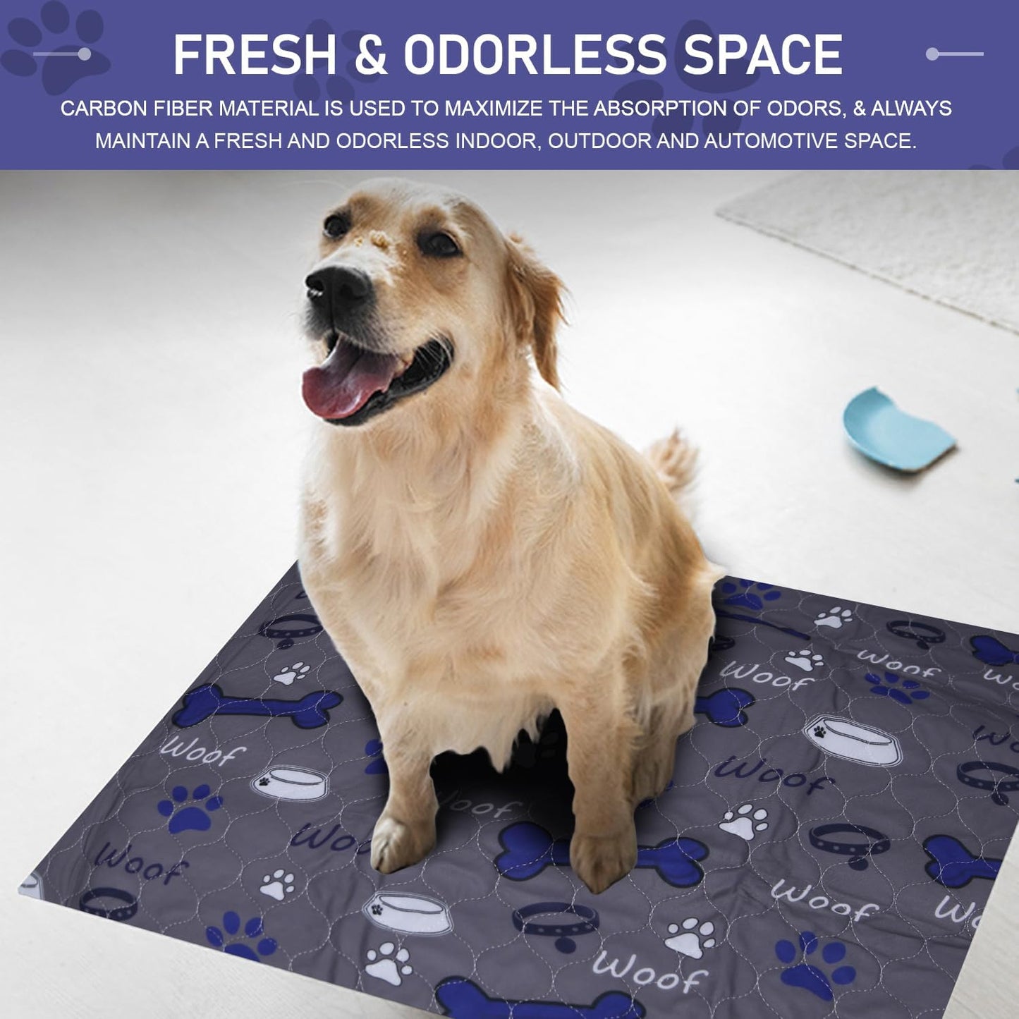 Reusable Pee Pad for Dogs - 2 Pack Blue Super Absorbent Whelping Pad Reusable Puppy Training Pads with Pet Grooming Gloves, Waterproof, Leak-Proof & Non-Slip (34 x 36)