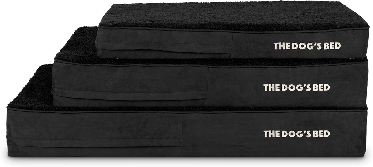 The Dog’s Bed Orthopedic Memory Foam Dog Bed Mattress, Plush Fabric, Grey with Blue Trim, Medium, 4-Inch